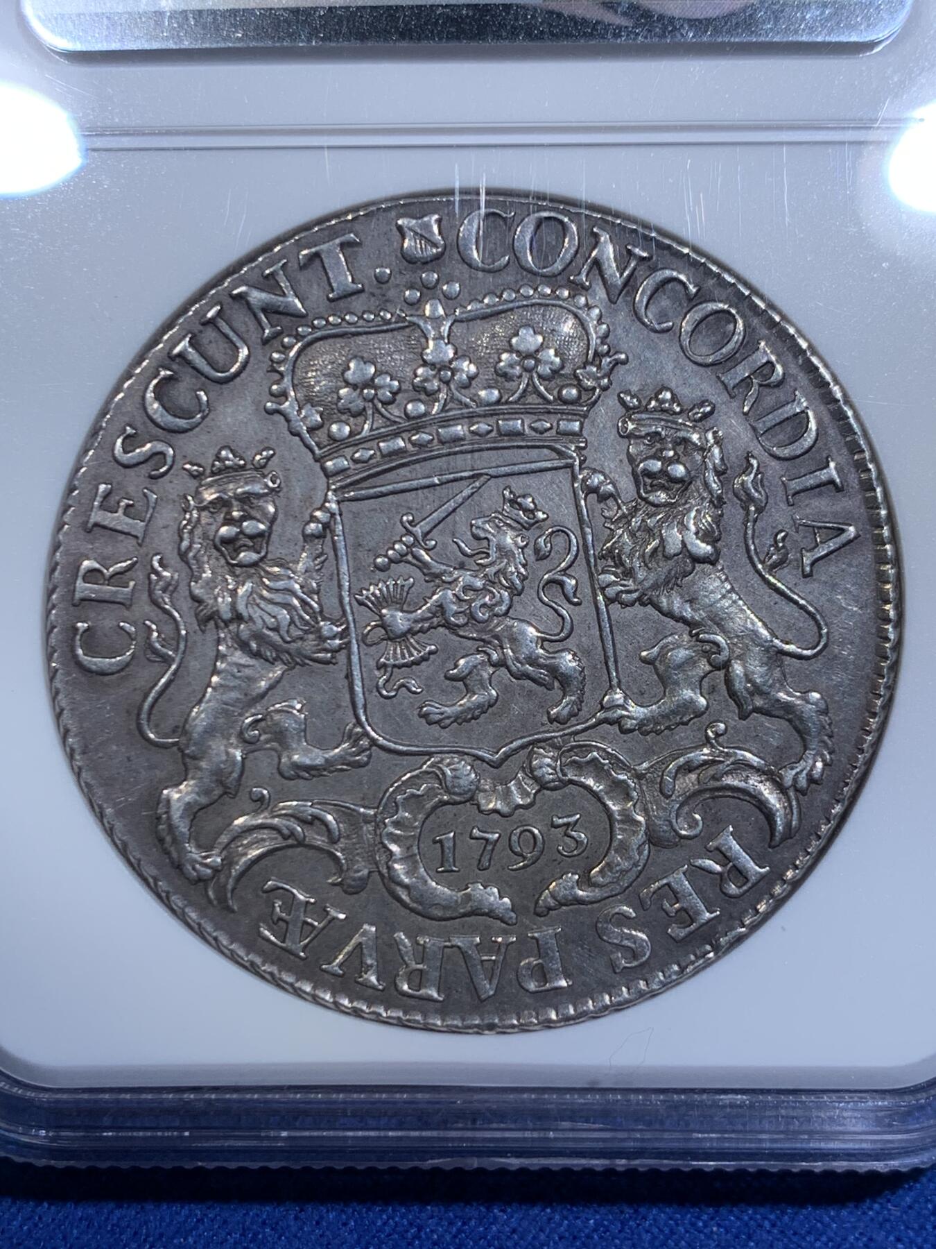 《竞宝斋》立夏专场特拍 （第2-1场）全场顺丰包邮 265场 NGC AU55 荷兰1793年马剑杜卡特银币 乌特勒支省 枪灰色包浆 细节不输MS级 当年发行52000枚