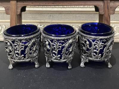 海外回流精品拍卖（五一专场） 法国回流天使题材蓝琉璃纯银器皿900