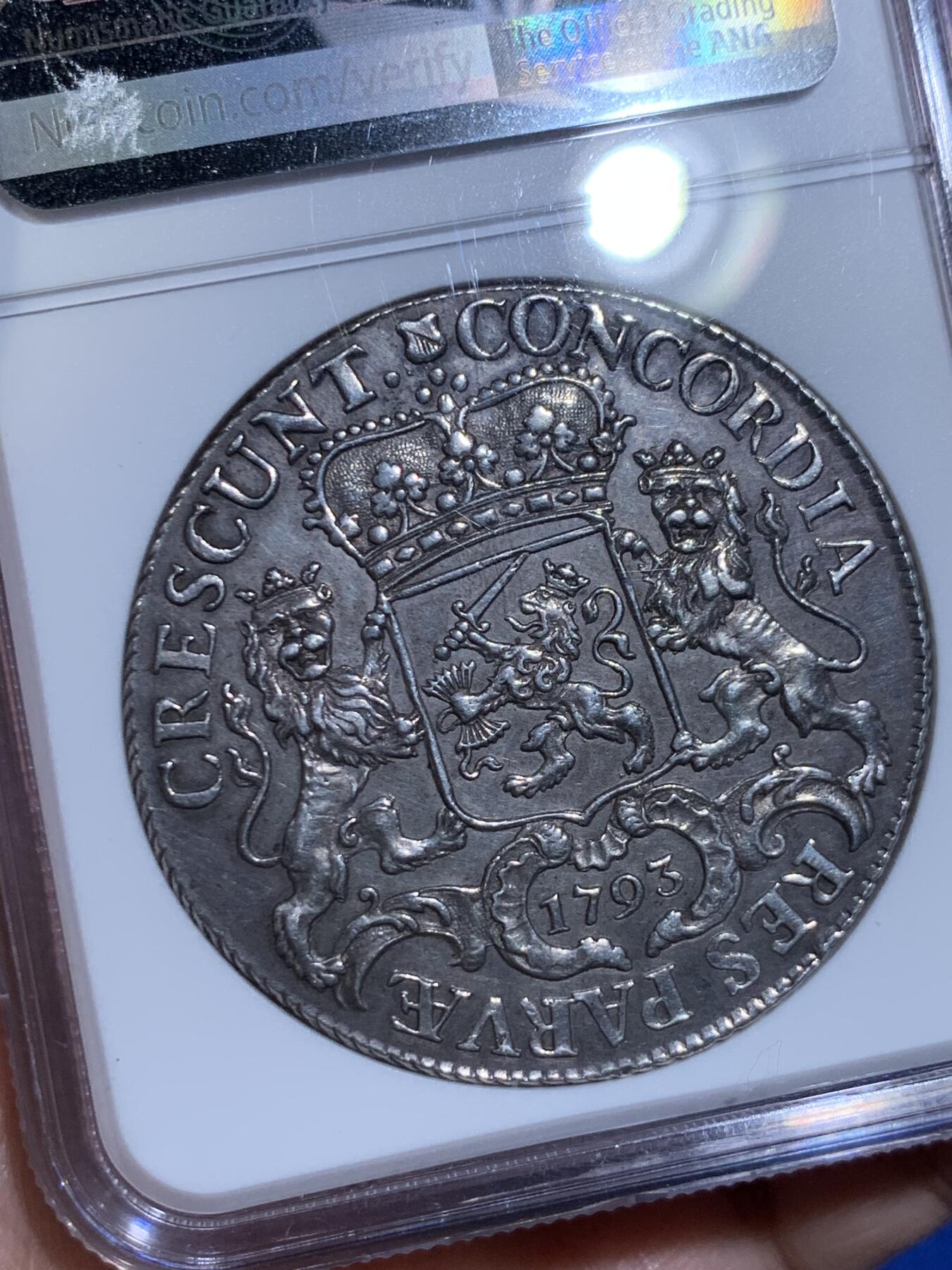 《竞宝斋》立夏专场特拍 （第2-1场）全场顺丰包邮 265场 NGC AU55 荷兰1793年马剑杜卡特银币 乌特勒支省 枪灰色包浆 细节不输MS级 当年发行52000枚