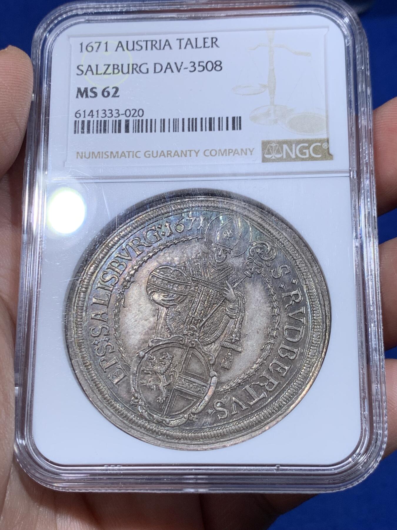 《竞宝斋》立夏专场特拍 （第2-1场）全场顺丰包邮 265场 冠军分 NGC MS62 神圣罗马帝国1671奥地利萨尔茨堡主教泰勒 天使抱婴大银币