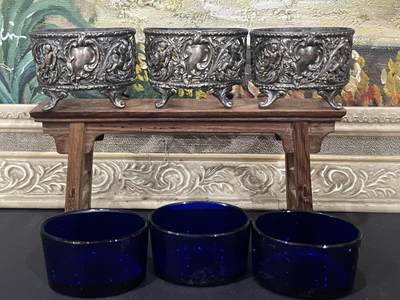 海外回流精品拍卖（五一专场） 法国回流天使题材蓝琉璃纯银器皿900