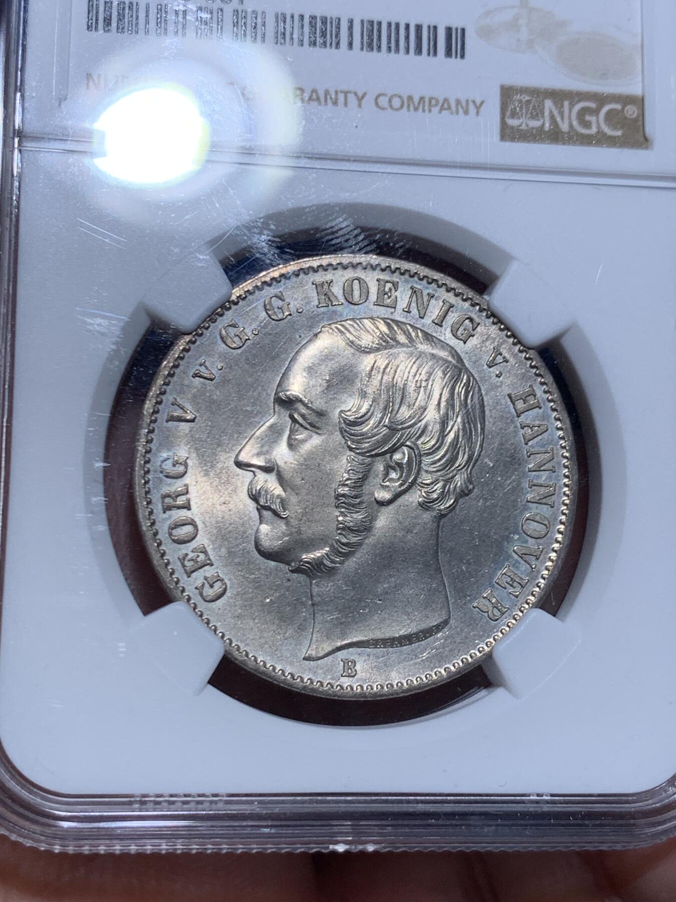 《竞宝斋》立夏专场特拍 （第2-1场）全场顺丰包邮 265场 NGC MS63 德国汉诺威1855年盾徽版泰勒 大气而精美 流通充分好品较少 MS比狮马版本少 欧洲昆克拍卖原物 410欧元落槌价