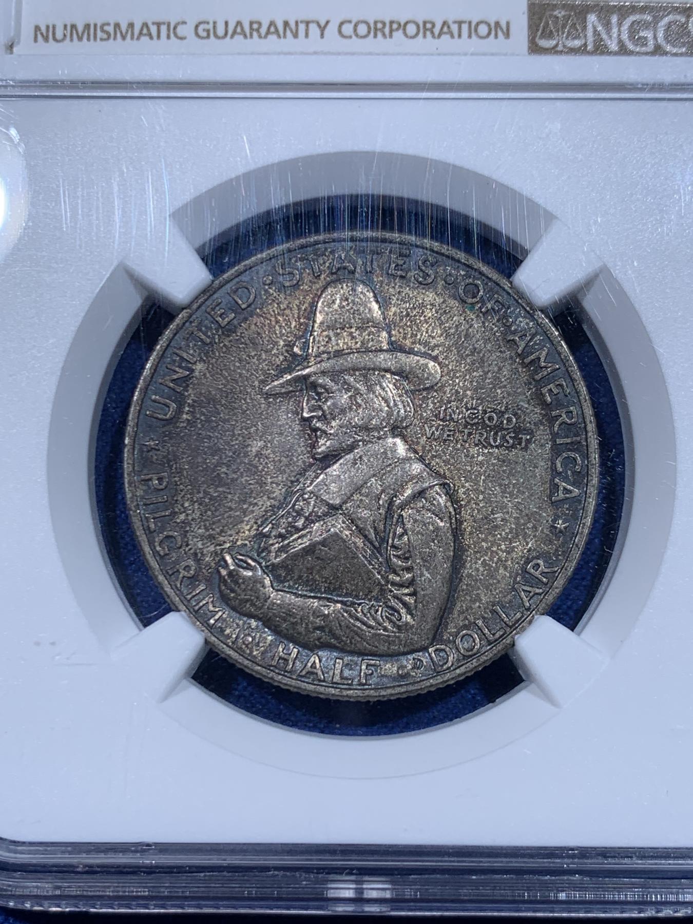 《竞宝斋》立夏专场特拍 （第2-1场）全场顺丰包邮 265场 NGC MS64 美国1920年清教徒移民半美元纪念银币 经典设计 背面五月花号呼之欲出 酱彩包浆 味道很好