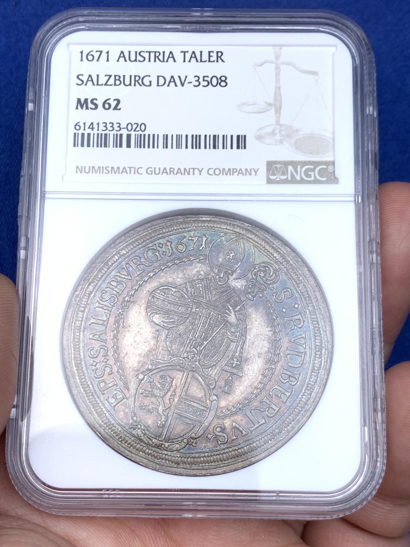 《竞宝斋》立夏专场特拍 （第2-1场）全场顺丰包邮 265场 冠军分 NGC MS62 神圣罗马帝国1671奥地利萨尔茨堡主教泰勒 天使抱婴大银币