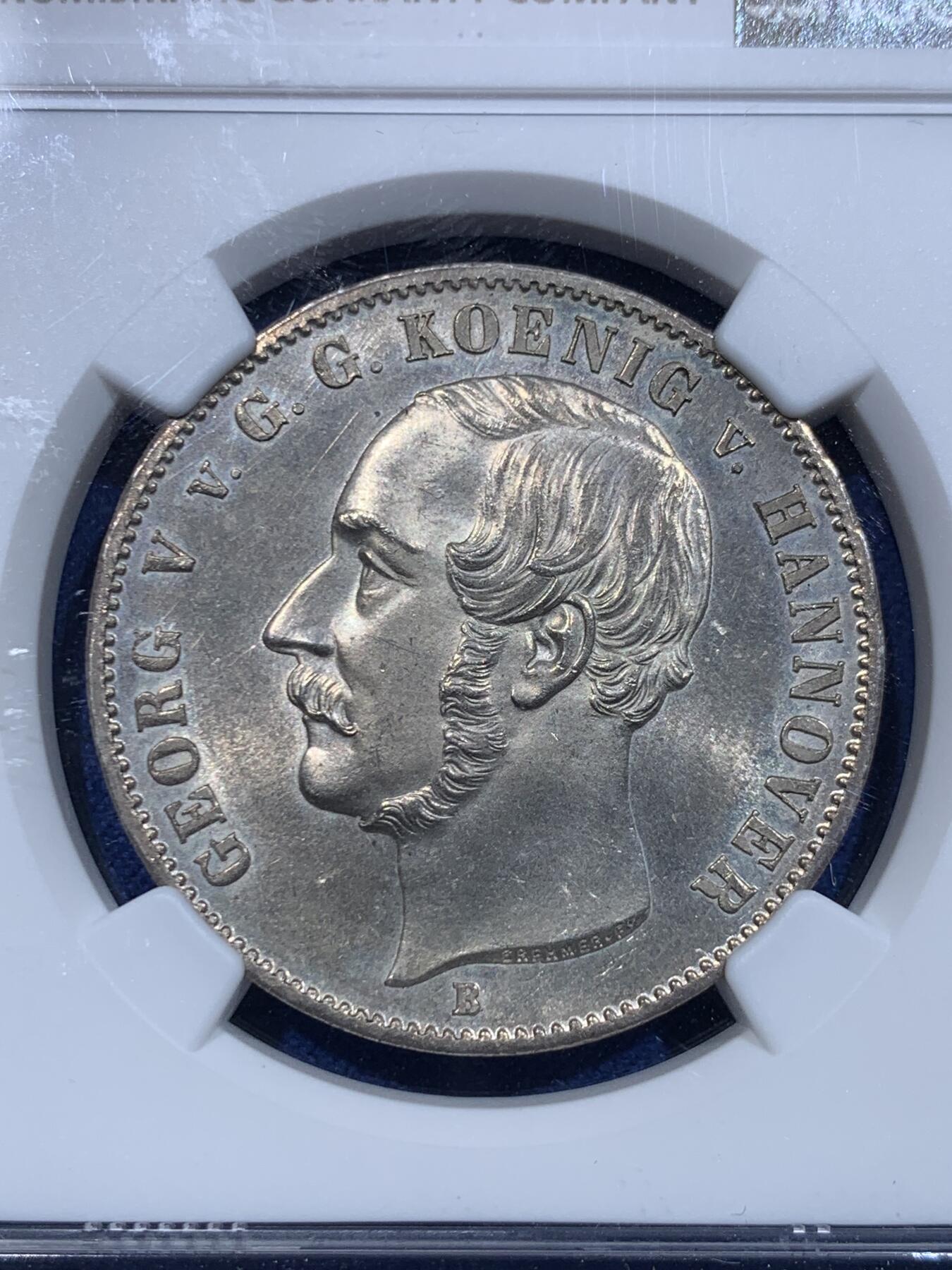 《竞宝斋》立夏专场特拍 （第2-1场）全场顺丰包邮 265场 NGC MS63 德国汉诺威1855年盾徽版泰勒 大气而精美 流通充分好品较少 MS比狮马版本少 欧洲昆克拍卖原物 410欧元落槌价