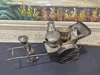 海外回流精品拍卖（五一专场） 英国回流清代银制拉调料车的人（无银标，含银量不确定）