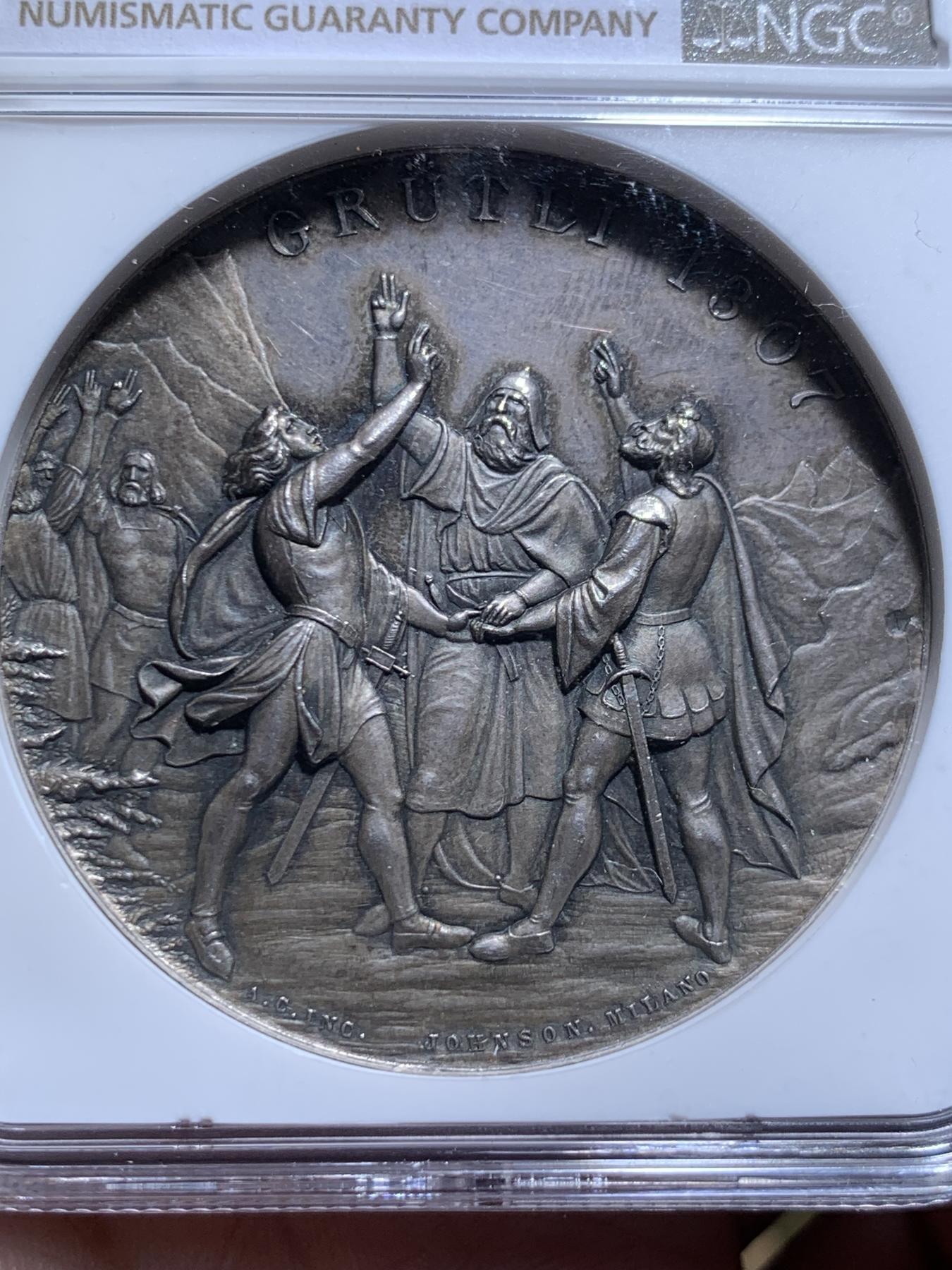 《竞宝斋》立夏专场特拍 （第2-1场）全场顺丰包邮 265场 NGC MS63 瑞士1889年提契诺州射击节大银章 罕见品种 热门系列 人物高点俱在 藏家多年藏品出品 最近64分的1080美元成交