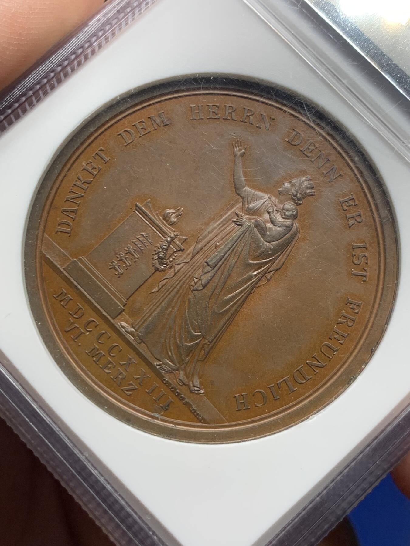 《竞宝斋》立夏专场特拍 （第2-1场）全场顺丰包邮 265场 NGC MS63BN 德国符腾堡1823年纪念Karl王储出生铜章 加厚盒子