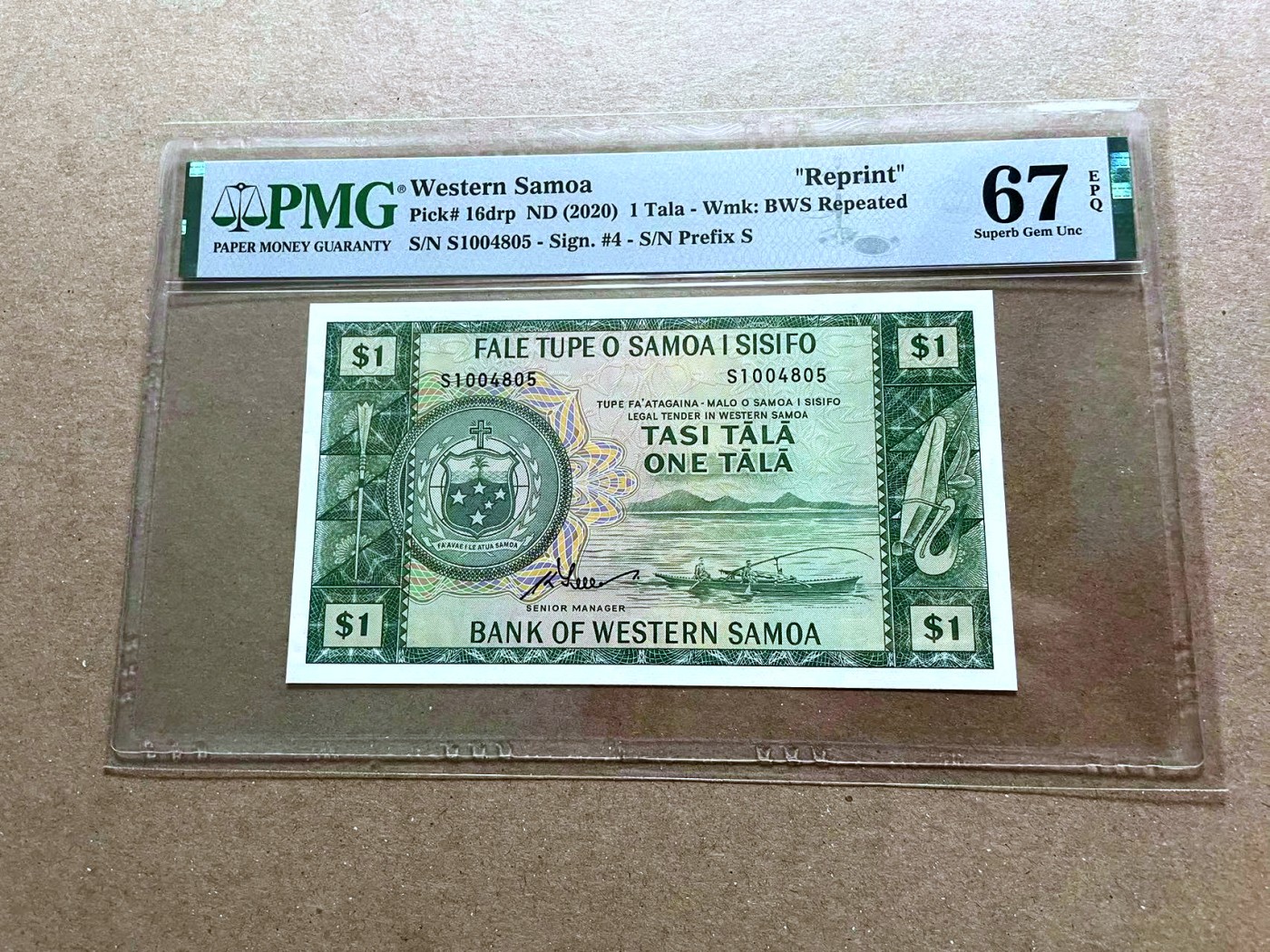 【Blue Auction】✨世界纸币精拍第470期【精】 西萨摩亚 2020年1塔拉 PMG67EPQ 高分