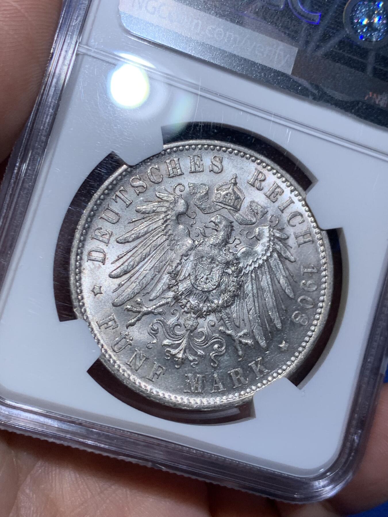 《竞宝斋》立夏专场特拍 （第2-1场）全场顺丰包邮 265场 NGC MS62 德国1908符腾堡5马克银币 符腾堡ms比较难得