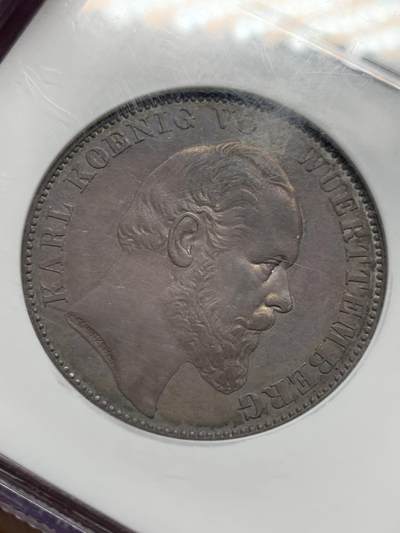 NGC MS62 德国1871年符腾堡普法战争胜利泰勒银币 深五彩包浆 NGC老盒 实物比照片好不少