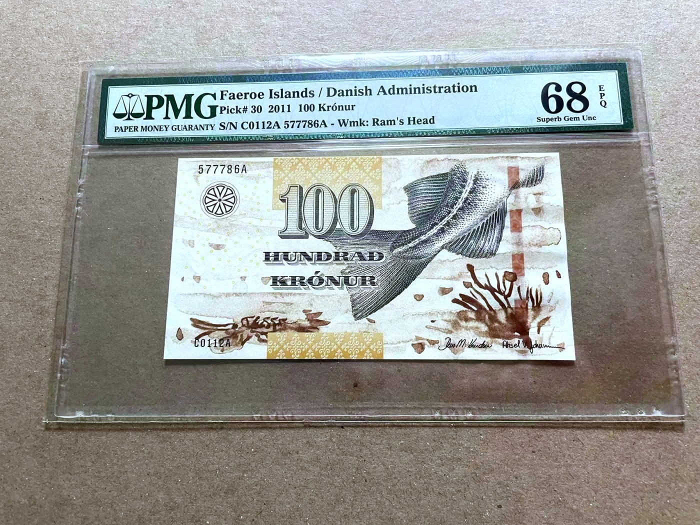 【Blue Auction】✨世界纸币精拍第470期【精】 法罗群岛 2011年100克朗 PMG68EPQ 超高分 