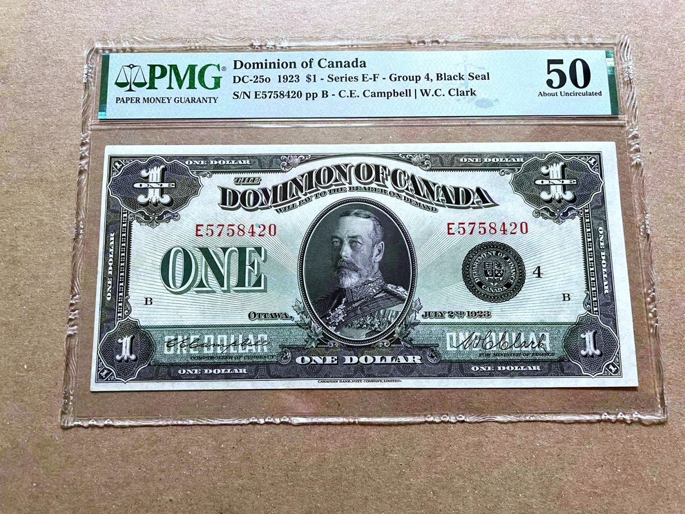 【Blue Auction】✨世界纸币精拍第470期【精】 加拿大 早期 自治领 1923年1元 英王乔五 人像雕刻非常细腻 PMG50 状态非常好 