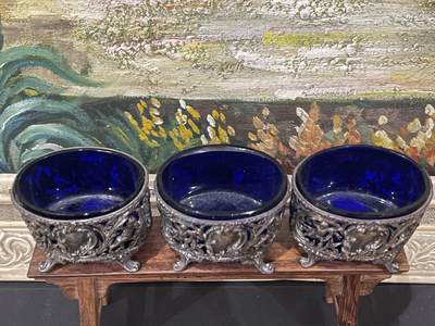 海外回流精品拍卖（五一专场） 法国回流天使题材蓝琉璃纯银器皿900