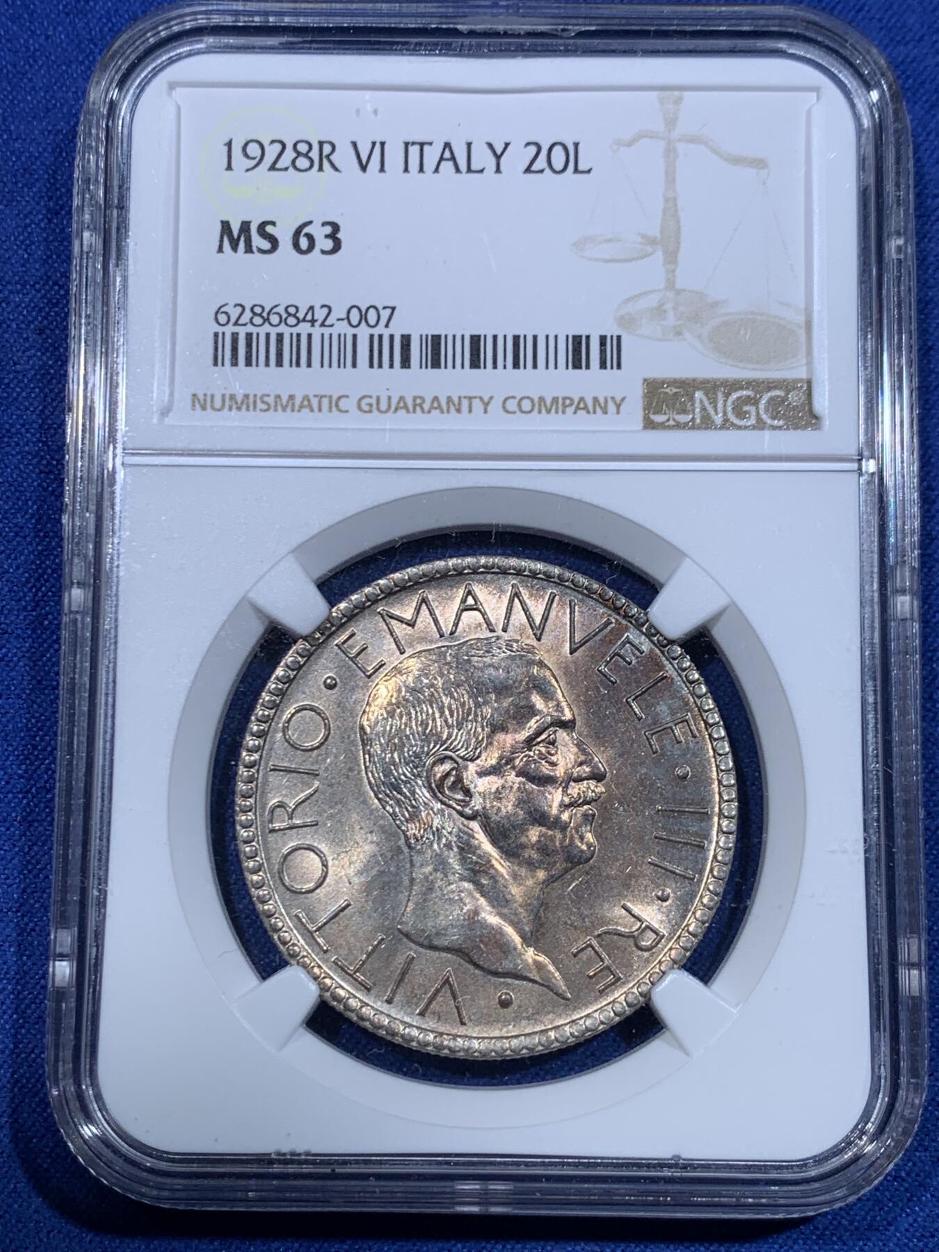 《竞宝斋》立夏专场特拍 （第2-1场）全场顺丰包邮 265场 NGC MS63 意大利1928年裸男20里拉银币 经典造型 稀少年份