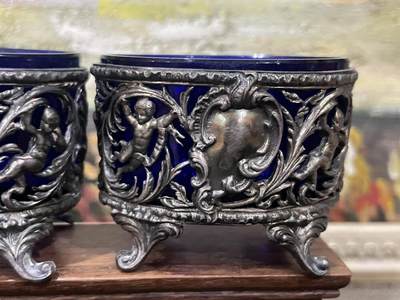 海外回流精品拍卖（五一专场） 法国回流天使题材蓝琉璃纯银器皿900