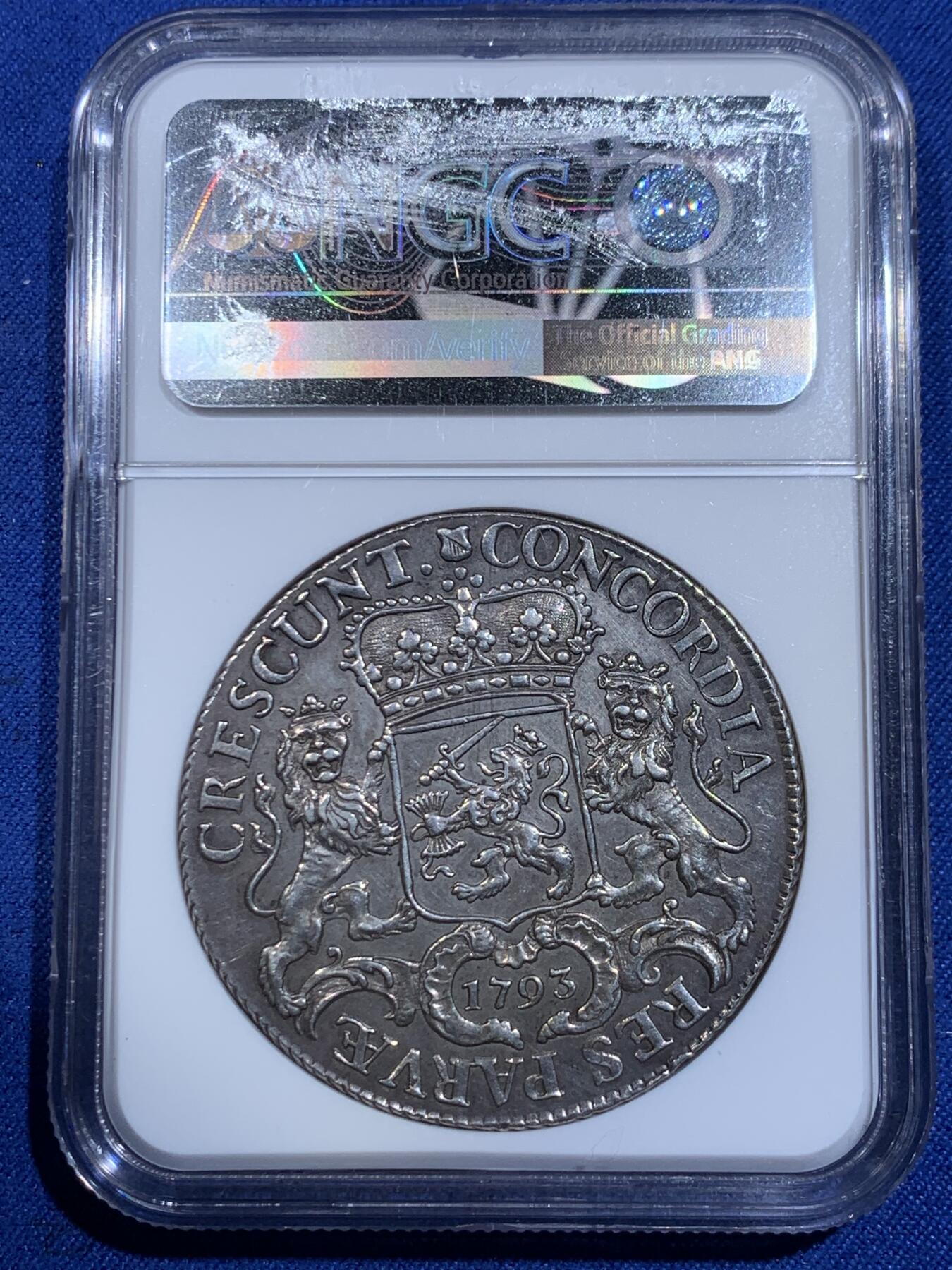 《竞宝斋》立夏专场特拍 （第2-1场）全场顺丰包邮 265场 NGC AU55 荷兰1793年马剑杜卡特银币 乌特勒支省 枪灰色包浆 细节不输MS级 当年发行52000枚