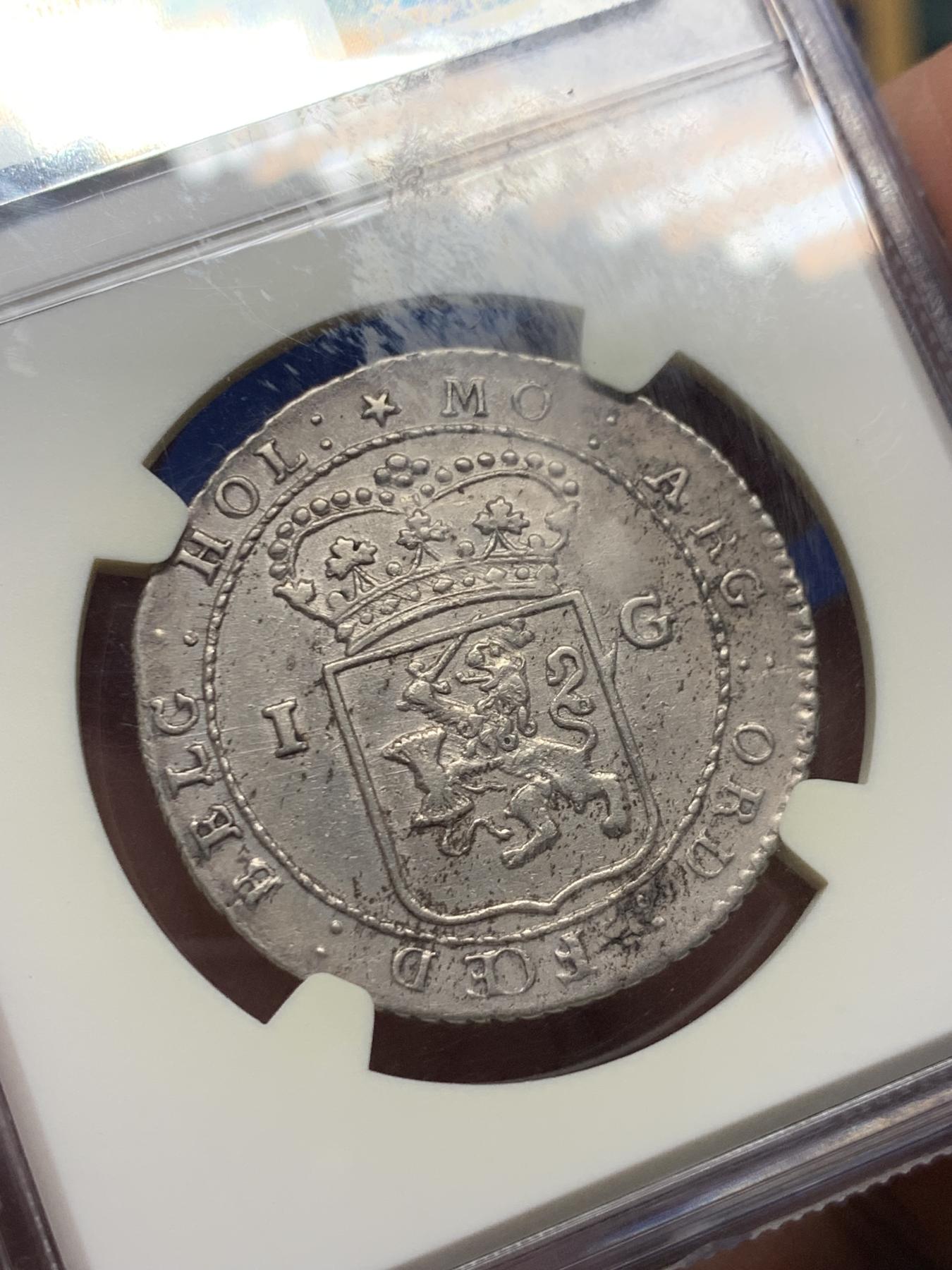 《竞宝斋》立夏专场特拍 （第2-1场）全场顺丰包邮 265场 NGC AU58 荷属巴达维亚1802年帆船1盾银币 好状态老包浆