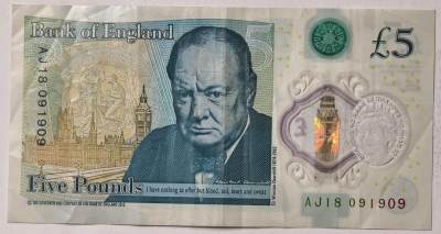 紫瑗钱币——第345期拍卖——纸币场 - 英国 2015年 伊丽莎白二世 丘吉尔 5英镑 塑料钞 流通品