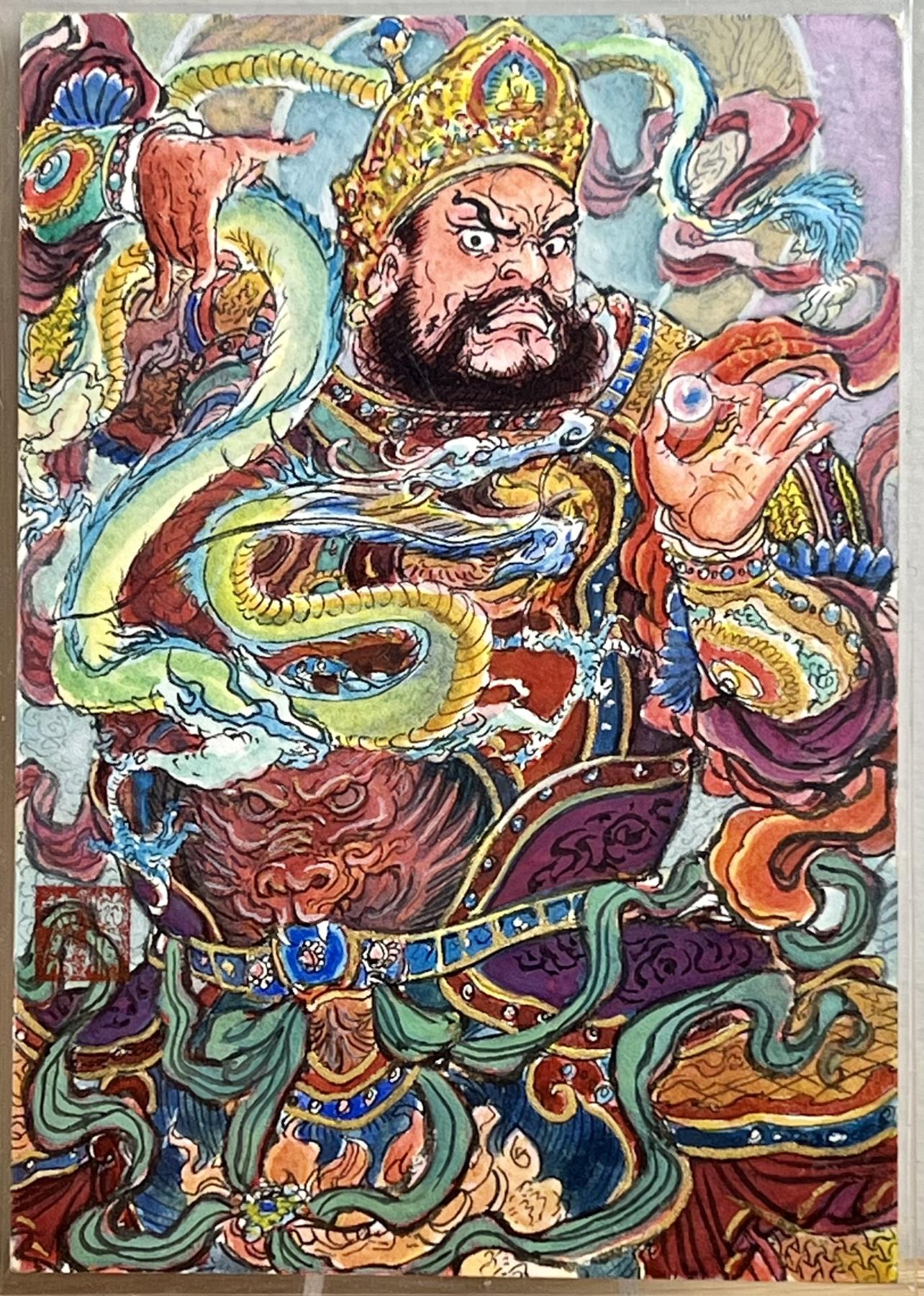 白泽拍卖卡牌专场第1期 2024 昆仑万象 西方广目天王 权迎东手绘大卡 12.5cm*8.6cm 卡夹封装 最后面是跟普卡对比图