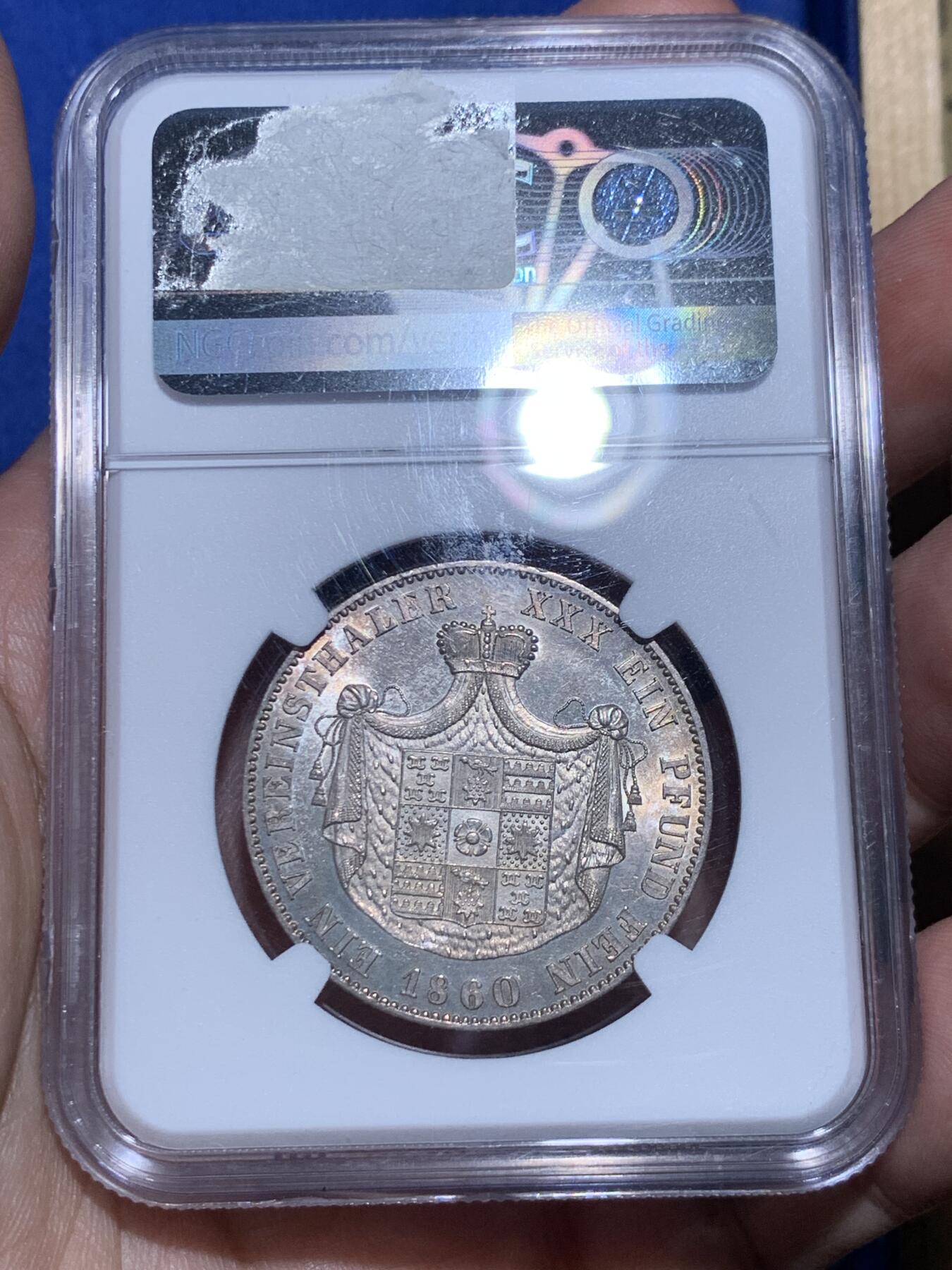 《竞宝斋》立夏专场特拍 （第2-1场）全场顺丰包邮 265场 NGC MS63 德国1860年利普-德特莫尔德泰勒 德意志小邦国发行量少 设计精美 环彩金光 状态夺目