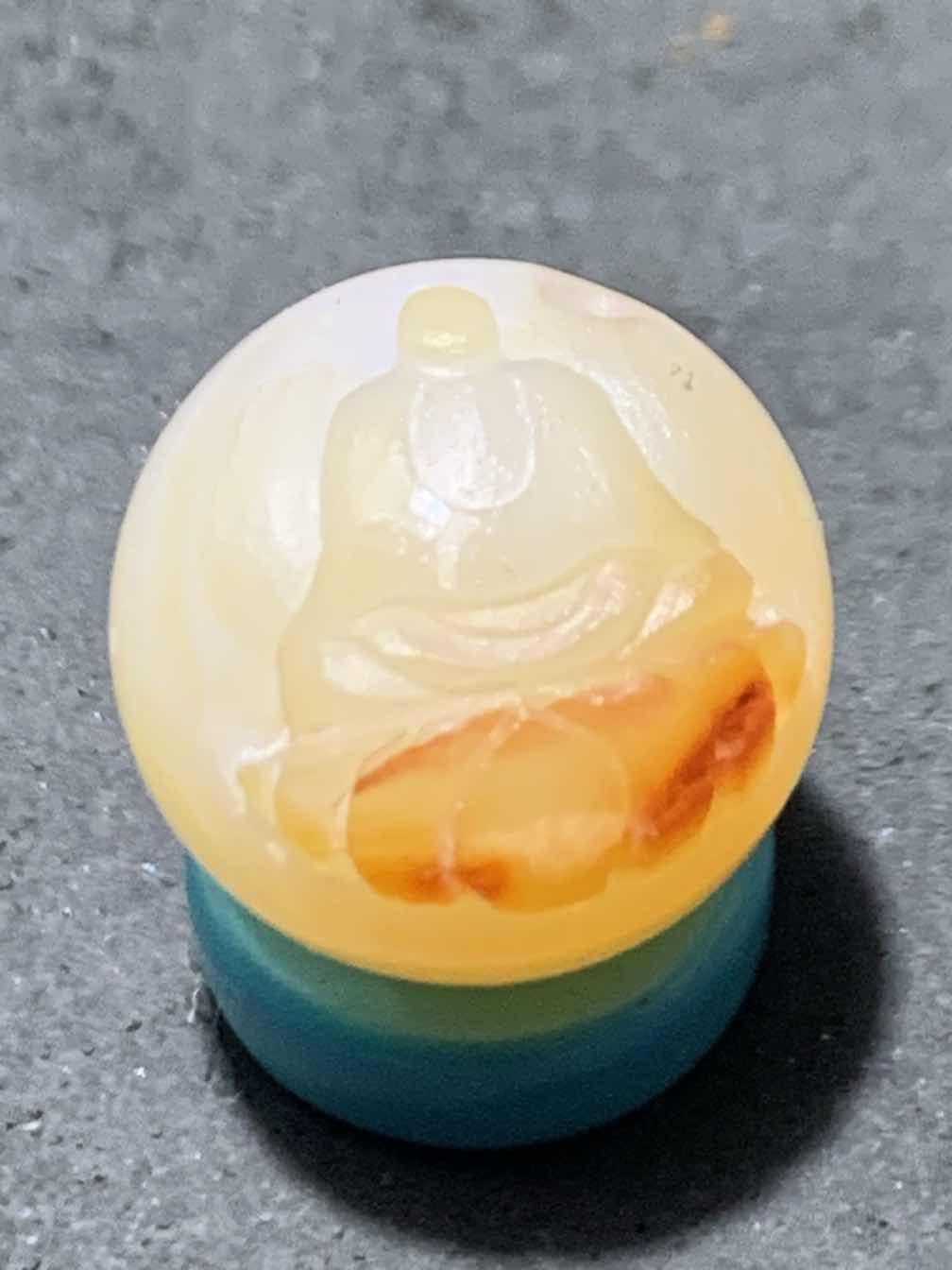 精美高玉化亚光海洋玉髓手工俏色巧雕无相佛太极阴阳鱼圆珠一个！