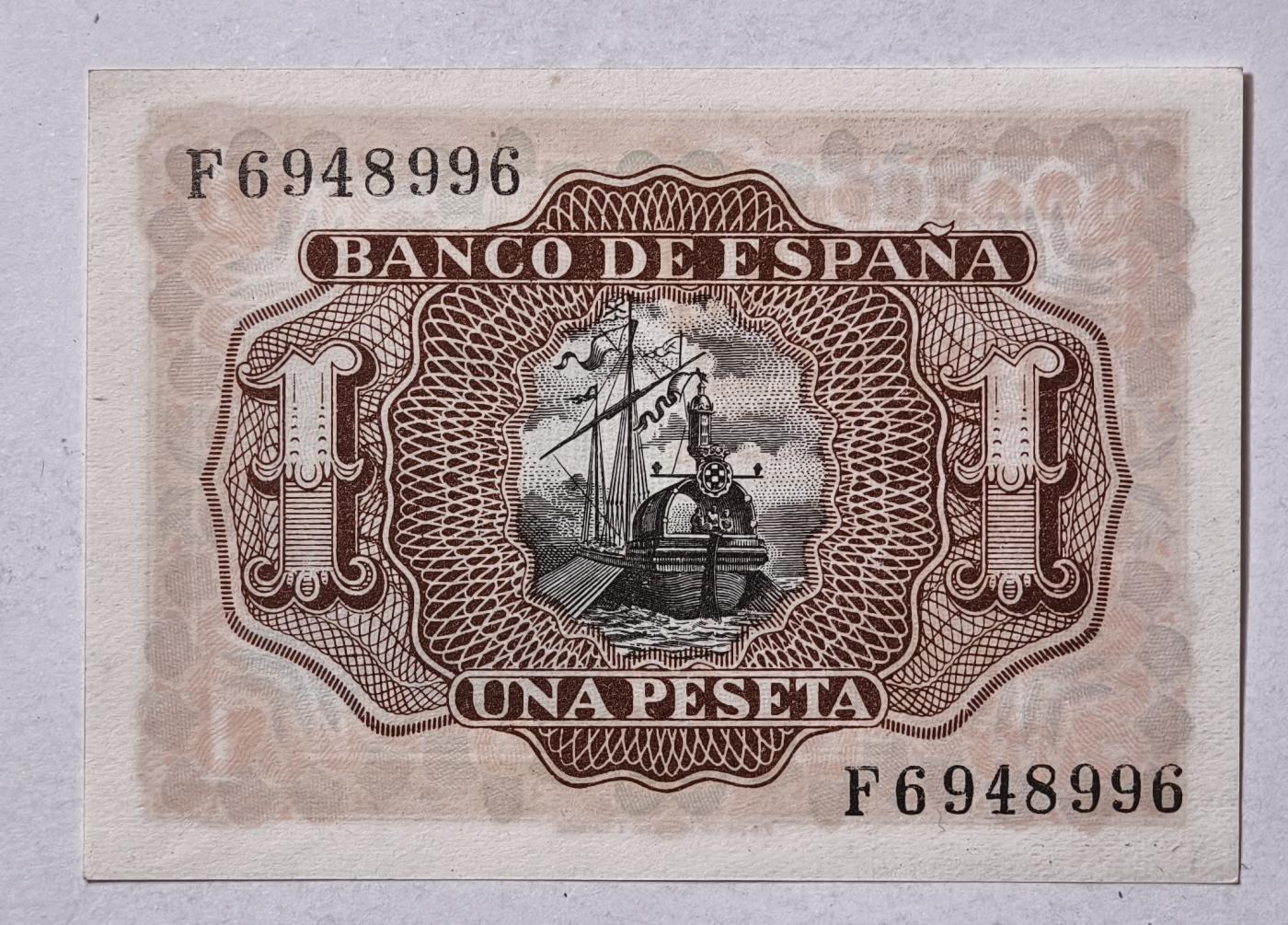 紫瑗钱币——第345期拍卖——纸币场 西班牙 1953年 阿尔瓦罗 1比塞塔 UNC (p-144a)