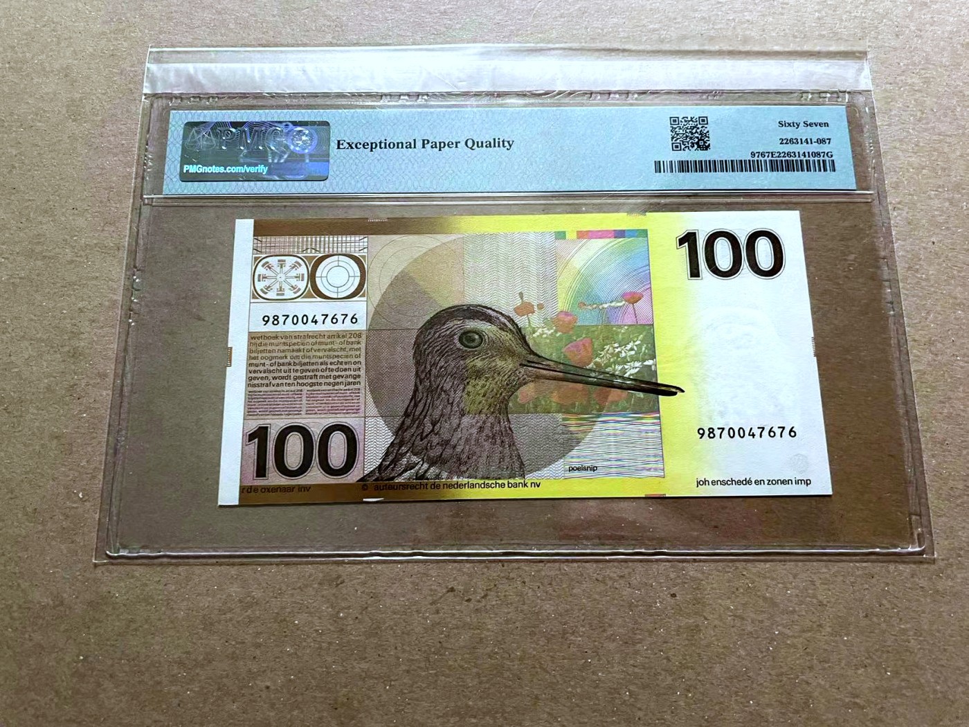 【Blue Auction】✨世界纸币精拍第470期【精】 荷兰 1977年100盾 水鸟 PMG67EPQ 高分