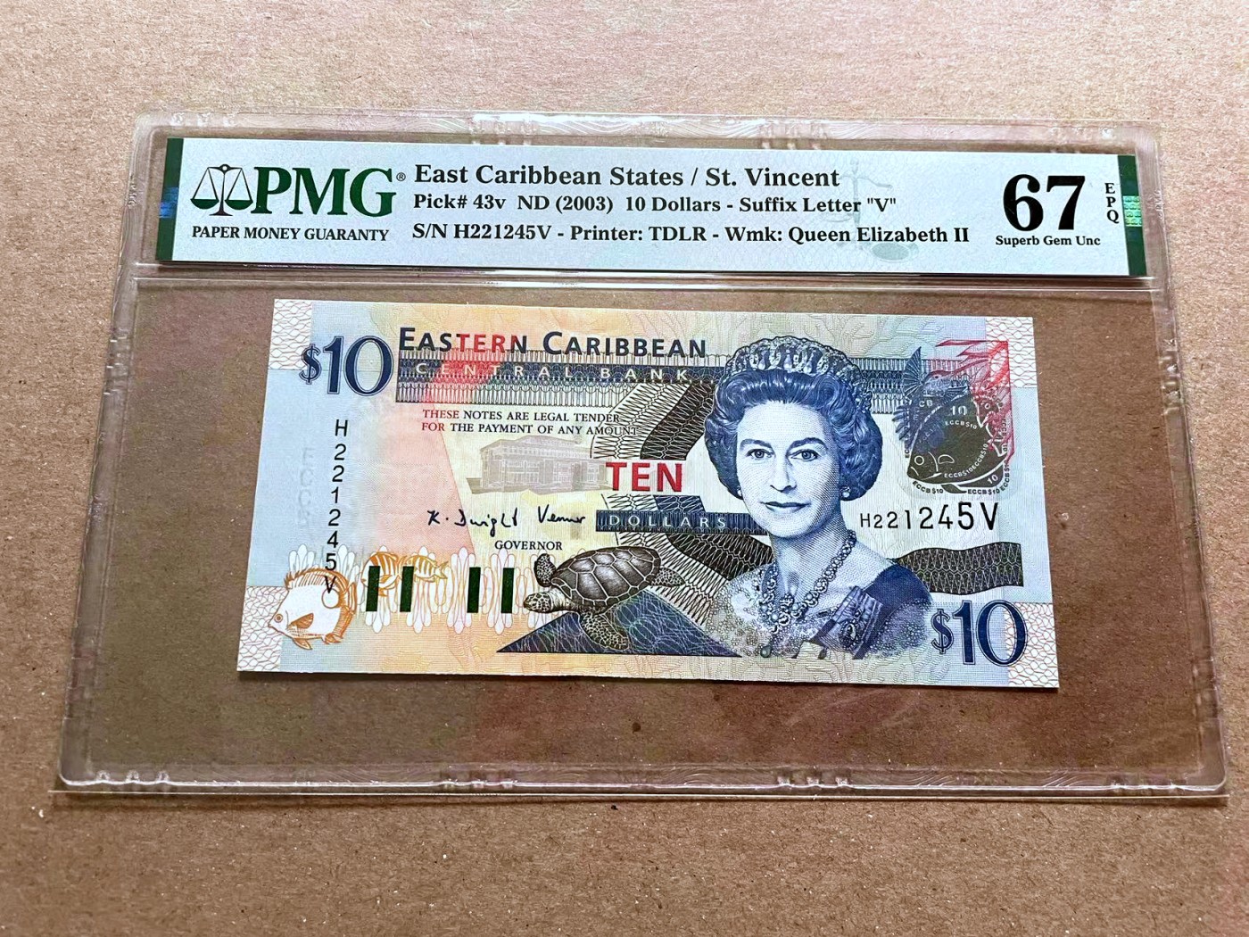 【Blue Auction】✨世界纸币精拍第470期【精】  东加勒比 2003年10元 女王 PMG67EPQ 高分