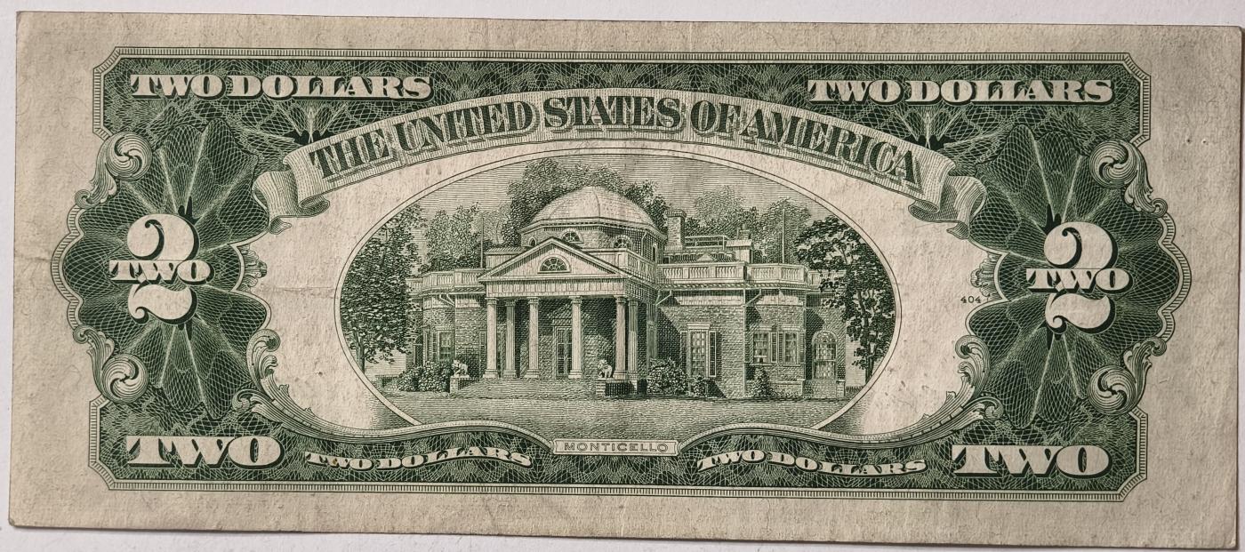 紫瑗钱币——第345期拍卖——纸币场 美国 1953年 A序列 托马斯·杰斐逊 2美元 红印 政府券 AU