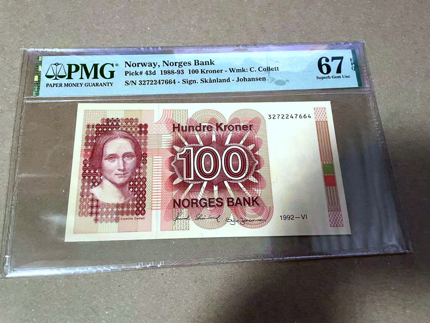 【Blue Auction】✨世界纸币精拍第470期【精】 挪威 1992年100克朗 PMG67EPQ 高分