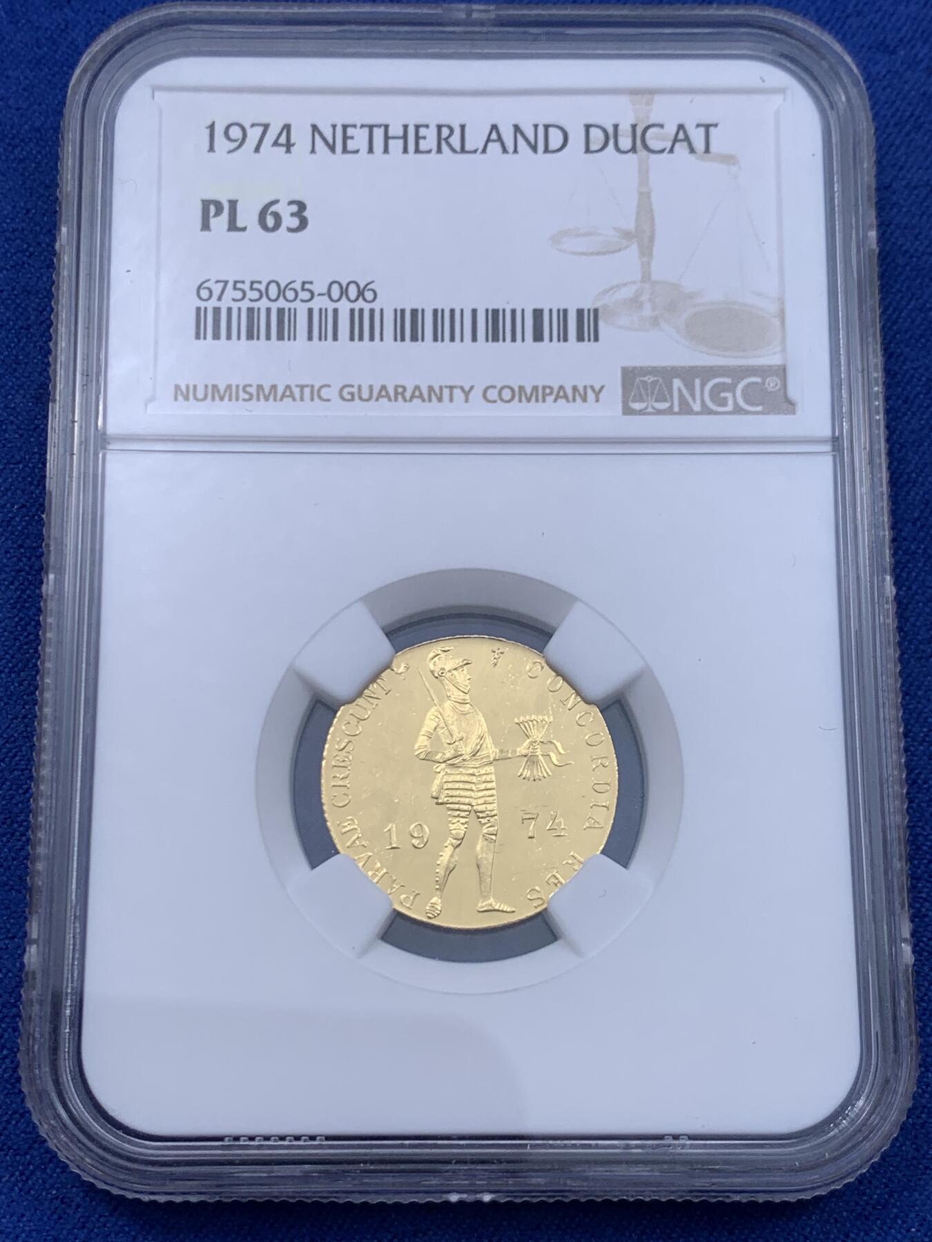 《竞宝斋》立夏专场特拍 （第2-1场）全场顺丰包邮 265场 NGC PL63 荷兰1974年1杜卡特金币 3.49克 983金  镜面工艺 金色饱满