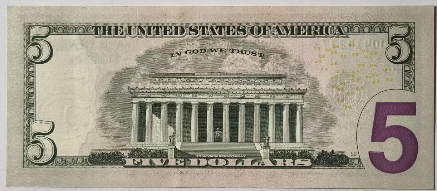 紫瑗钱币——第345期拍卖——纸币场 【补号】美国 2017年 F版 A序列 亚伯拉罕·林肯 5美元 彩色版 UNC