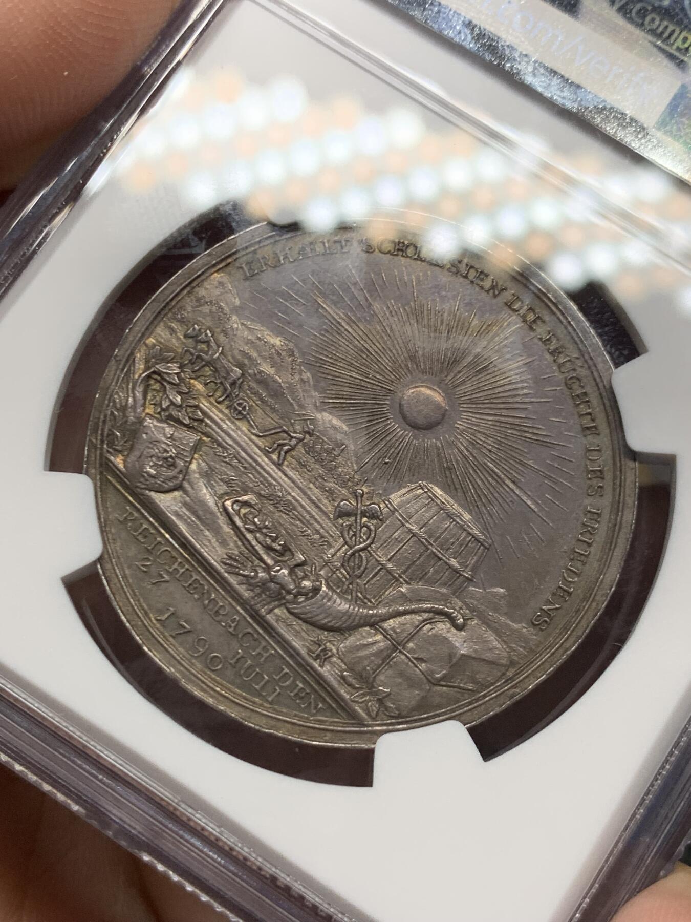 《竞宝斋》立夏专场特拍 （第2-1场）全场顺丰包邮 265场 NGC MS62 德国 1790 勃兰登堡-普鲁士 威廉二世 《赖兴巴赫公约》纪念银章 丰富的细节 值得入手