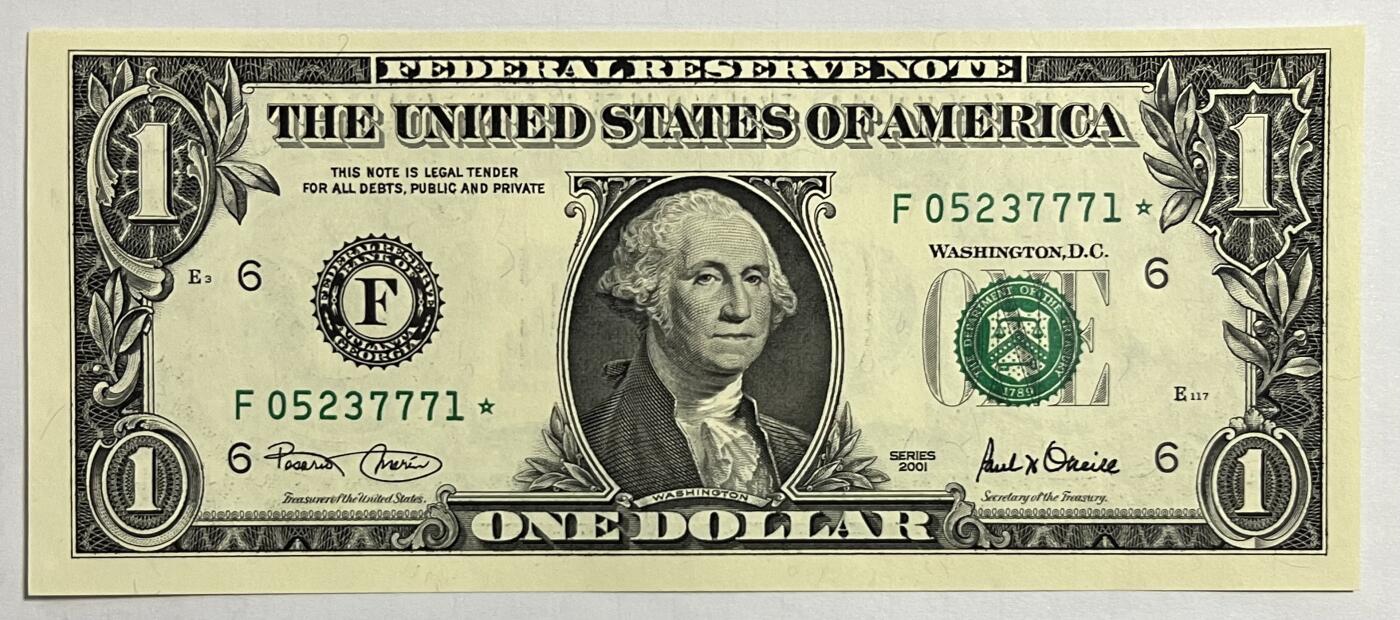 Chase Auction 第29期 - - 邮票、银币、外钞、民国钞和人民币混合场！（持续更新中） 2001年 1美元 联邦储备券 ⭐星补号 三张（三连号）
