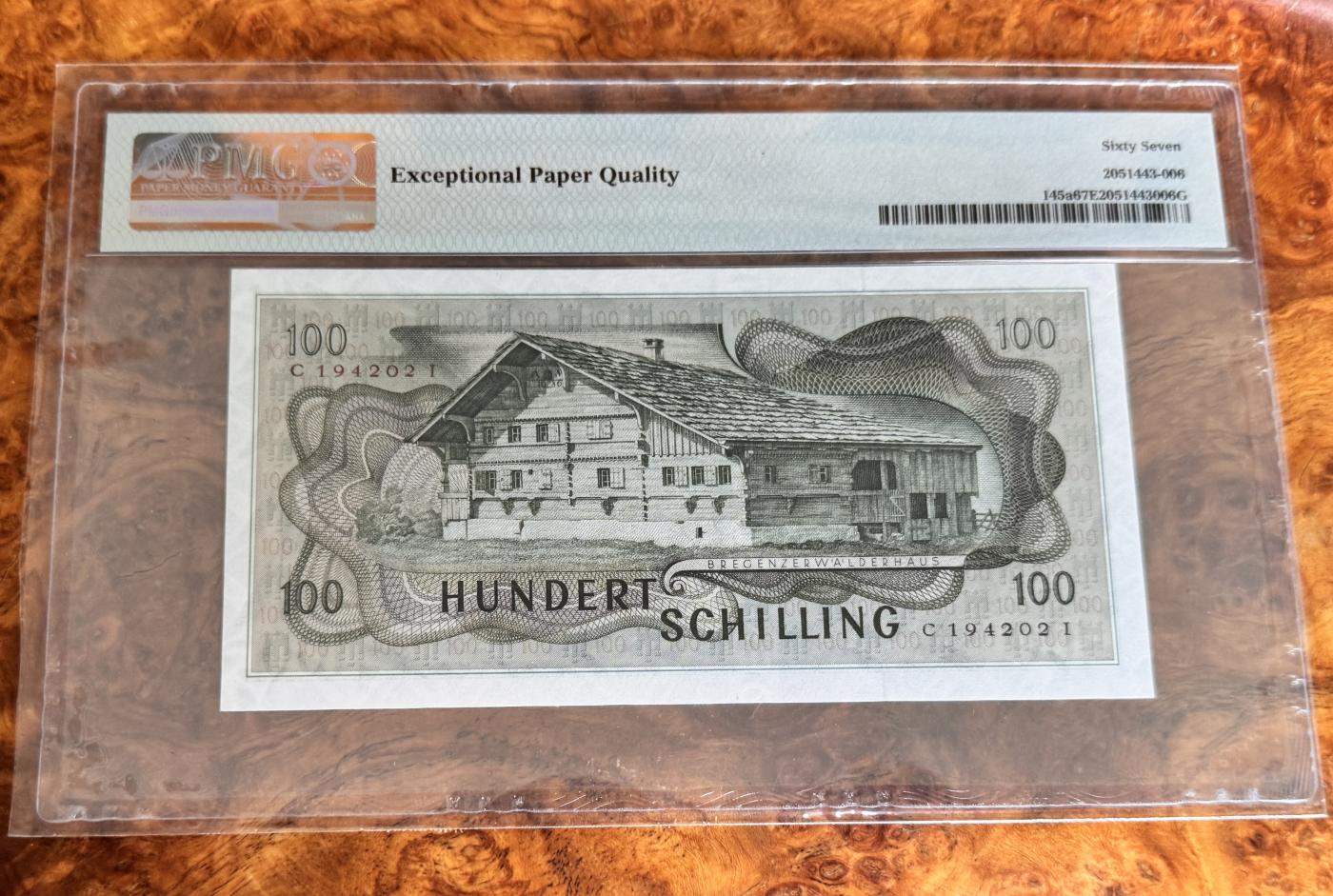 Chase Auction 第29期 - - 邮票、银币、外钞、民国钞和人民币混合场！（持续更新中） 1969年奥地利100先令，PMG67！