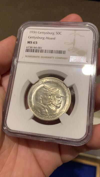 《竞宝斋》立夏专场特拍 （第2-1场）全场顺丰包邮 265场 冠军分 NGC MS65 美国1936年葛底斯堡战役半美元纪念银币 淡彩黄油光 半美元中的难点之一