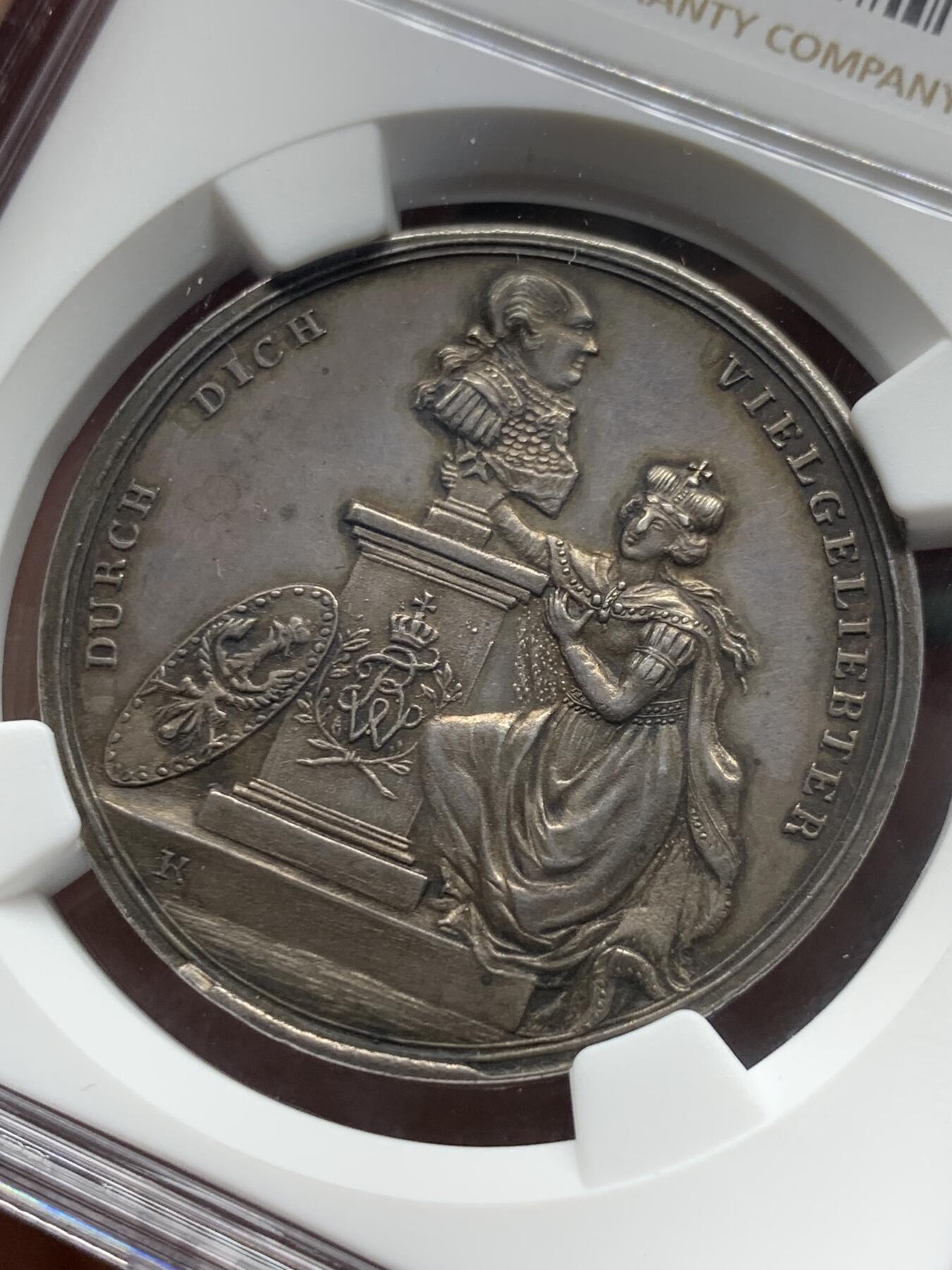 《竞宝斋》立夏专场特拍 （第2-1场）全场顺丰包邮 265场 NGC MS62 德国 1790 勃兰登堡-普鲁士 威廉二世 《赖兴巴赫公约》纪念银章 丰富的细节 值得入手