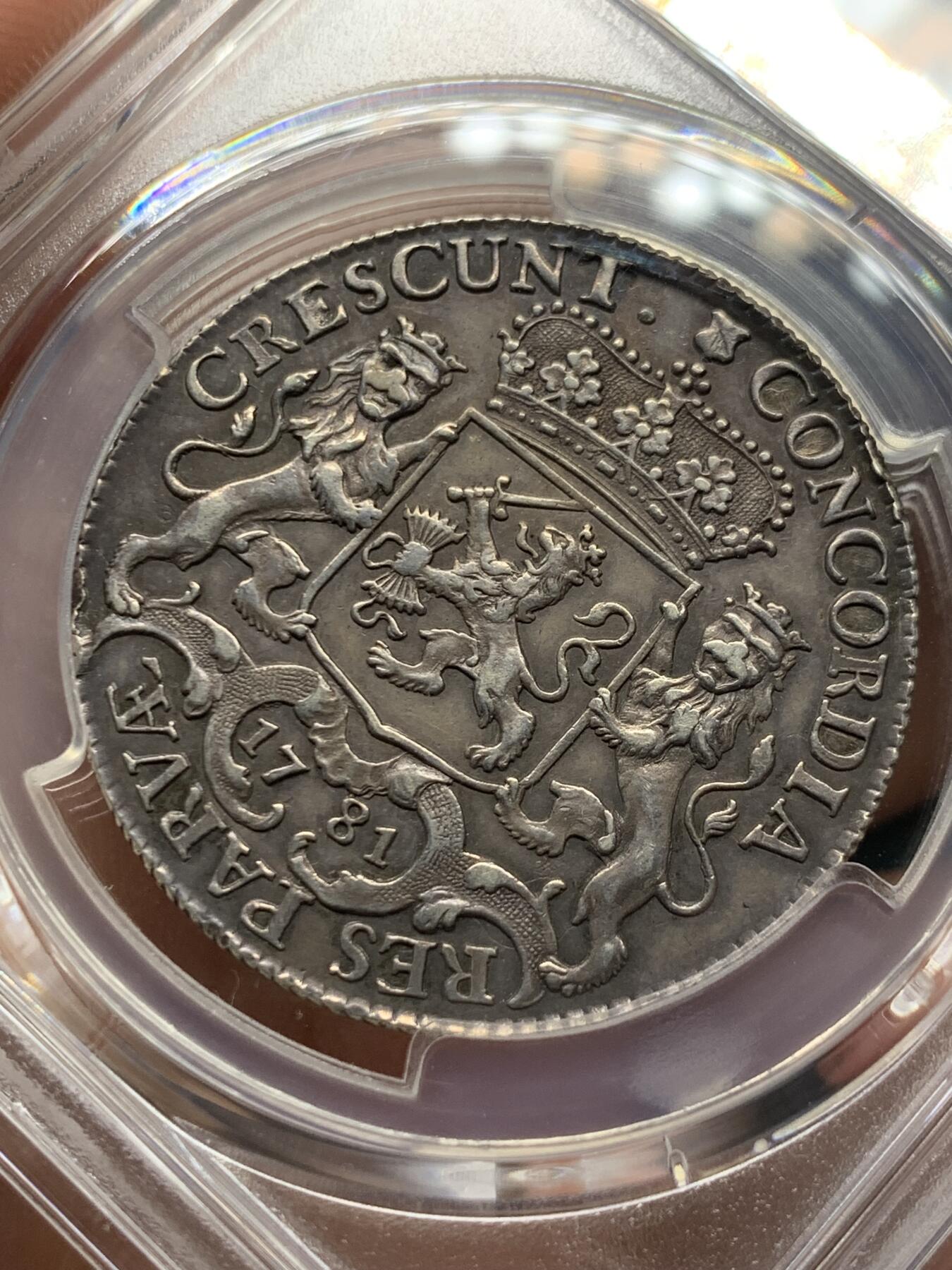 《竞宝斋》立夏专场特拍 （第2-1场）全场顺丰包邮 265场 PCGS AU53 荷兰乌特勒支1781年1/2杜卡特马剑银币 又叫银骑士 同年冠军分 过手马剑中品相最漂亮的一枚 小马剑的数量远远少于大马剑