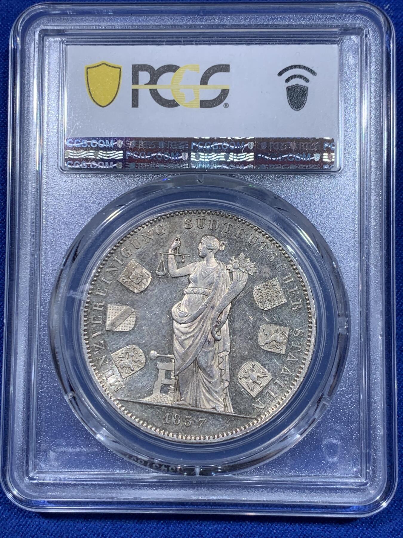 《竞宝斋》立夏专场特拍 （第2-1场）全场顺丰包邮 265场 PCGS MS62 德国1837巴伐利亚2泰勒银币 历史泰勒系列 纪念货币联盟 很热门的2泰勒