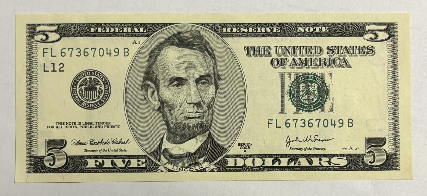 Chase Auction 第29期 - - 邮票、银币、外钞、民国钞和人民币混合场！（持续更新中） 大头版 5美元 联邦储备券 五张（2003 + 三张2003A + 2006）
