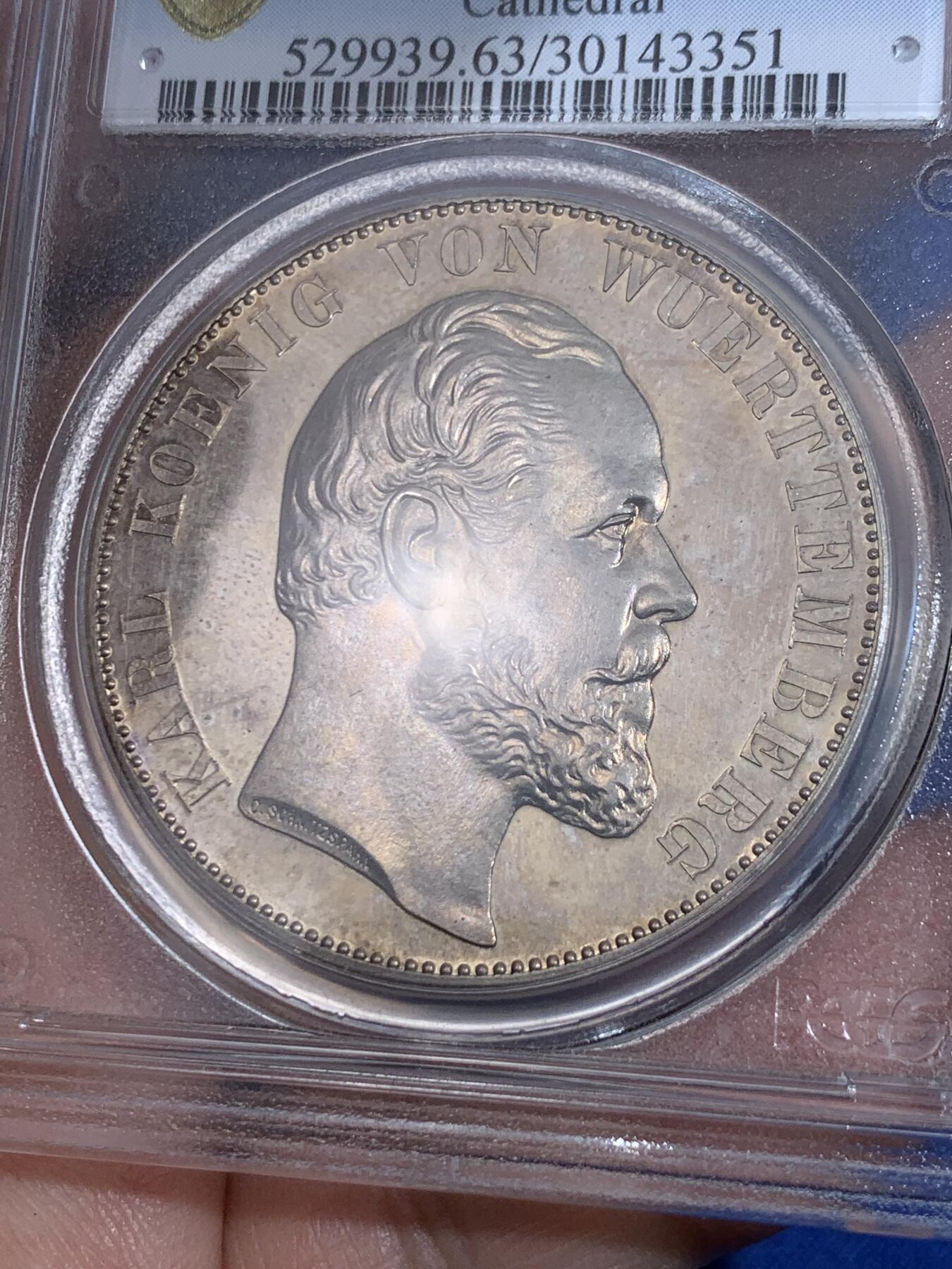 《竞宝斋》立夏专场特拍 （第2-1场）全场顺丰包邮 265场 PCGS PR63CAM 德国符腾堡1869乌尔姆大教堂精制2泰勒大银币 名誉品种