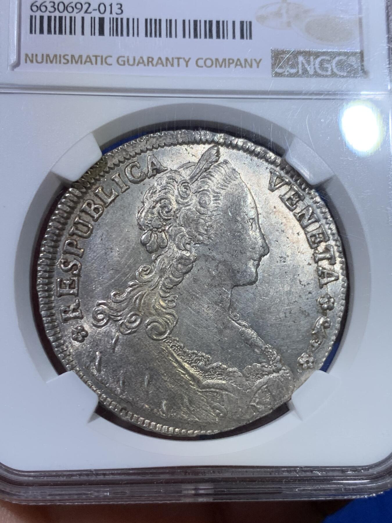 《竞宝斋》立夏专场特拍 （第2-1场）全场顺丰包邮 265场 冠军分 NGC MS62 意大利 威尼斯 1789年 泰勒 威尼斯飞狮纪念大银币 背部狮子浮雕生动 造型古朴雅致