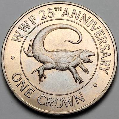 布加迪🐬～世界钱币🌾第 118 期 /  各国币及散币 - 特克斯和凯科斯 1988年 1克朗 世界野生动物基金会成立25周年纪念