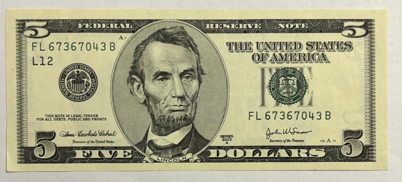 Chase Auction 第29期 - - 邮票、银币、外钞、民国钞和人民币混合场！（持续更新中） 大头版 5美元 联邦储备券 五张（2003 + 三张2003A + 2006）
