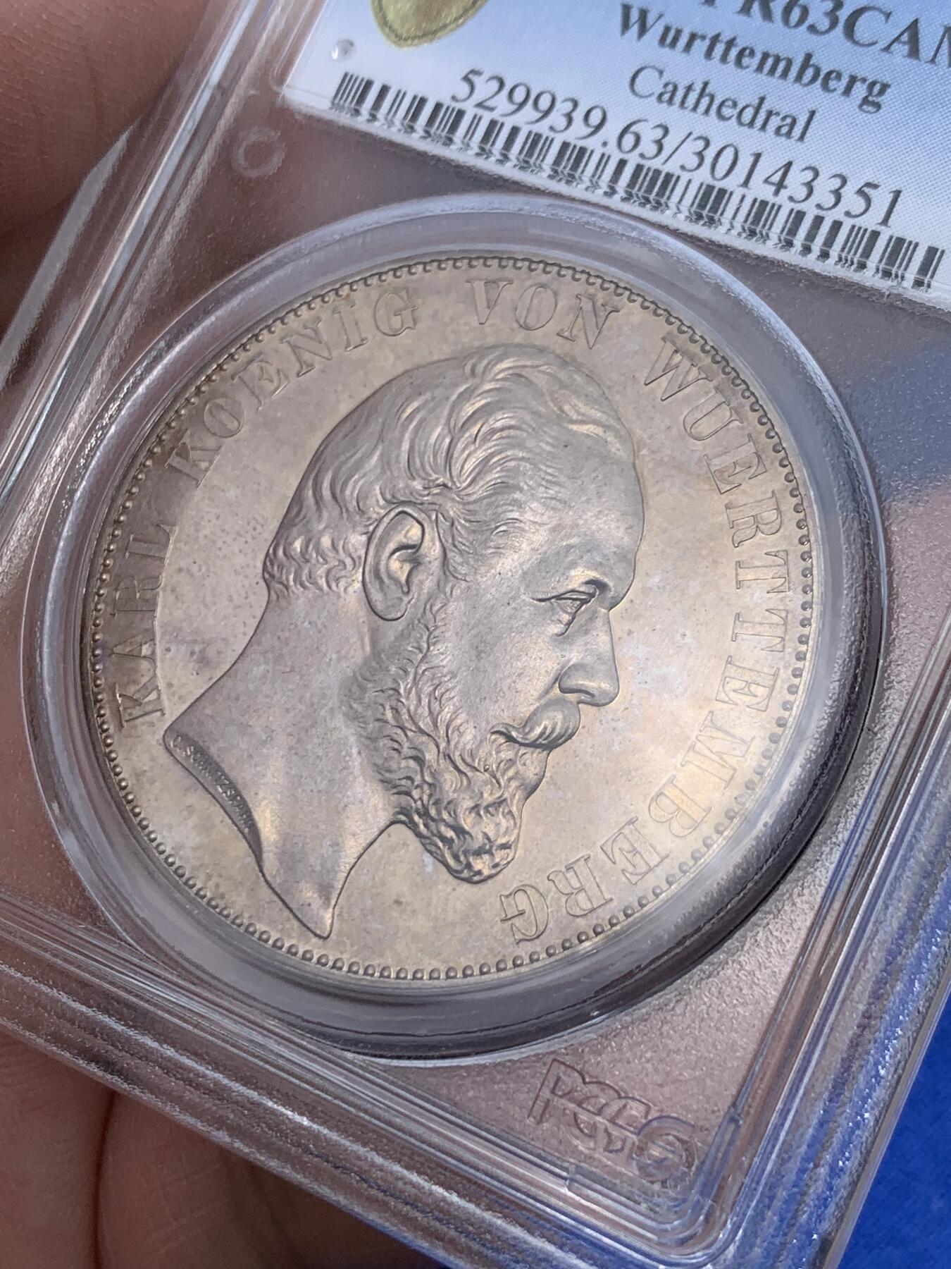 《竞宝斋》立夏专场特拍 （第2-1场）全场顺丰包邮 265场 PCGS PR63CAM 德国符腾堡1869乌尔姆大教堂精制2泰勒大银币 名誉品种