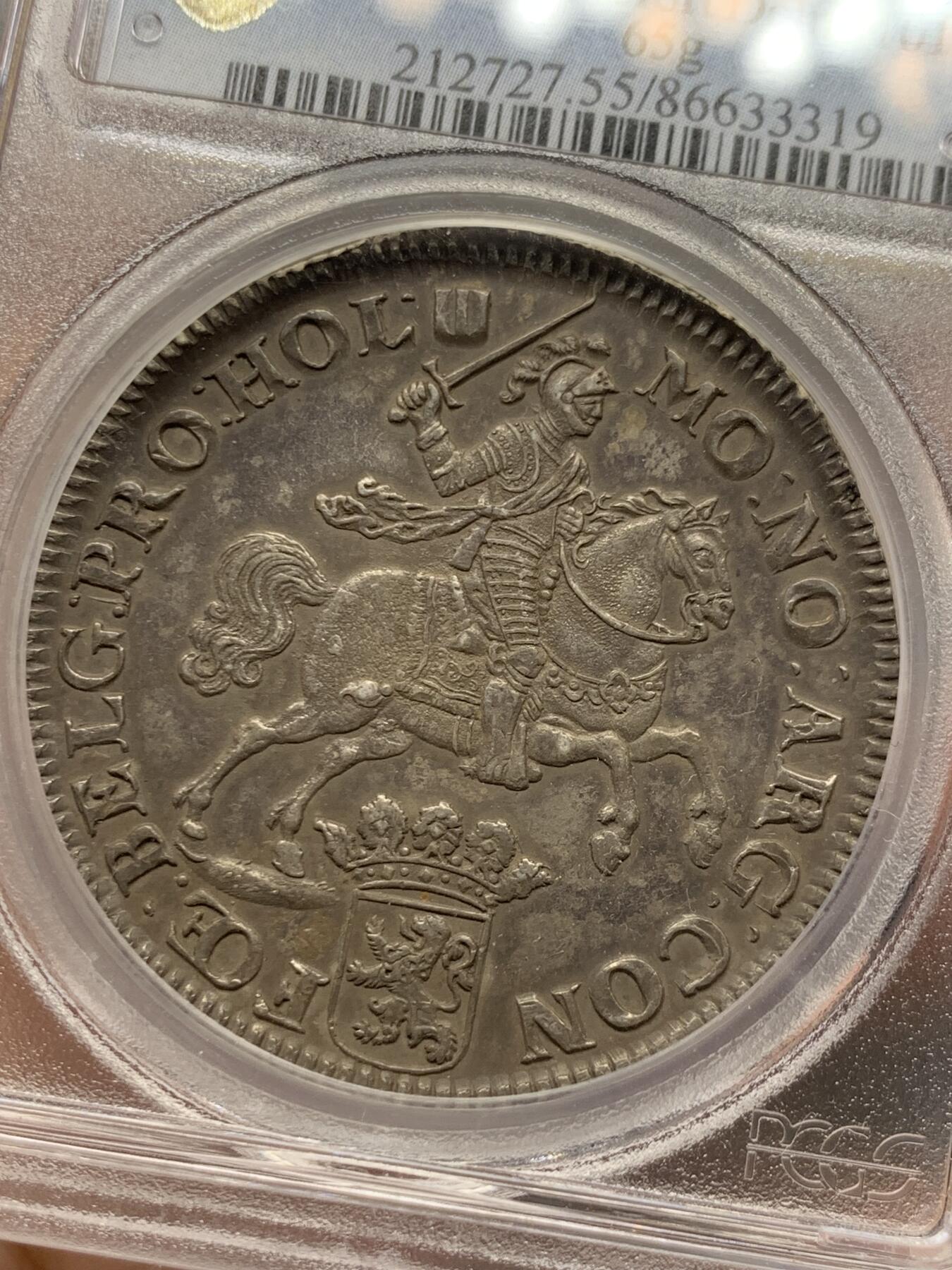 《竞宝斋》立夏专场特拍 （第2-1场）全场顺丰包邮 265场 唯一冠军分 PCGS AU55 荷兰 1673 荷兰省 加重版杜卡特 马剑大银币 65克重量是普通的大马剑的2倍 原味包浆 稀缺品种