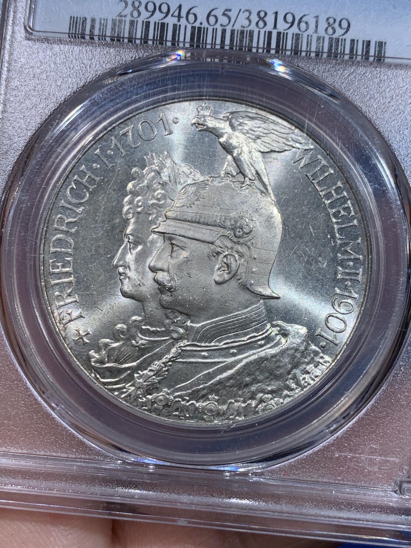 《竞宝斋》立夏专场特拍 （第2-1场）全场顺丰包邮 265场 PCGS MS65 德国1901普鲁士5马克银币 美丽宝石光泽 比64分上了一个台阶