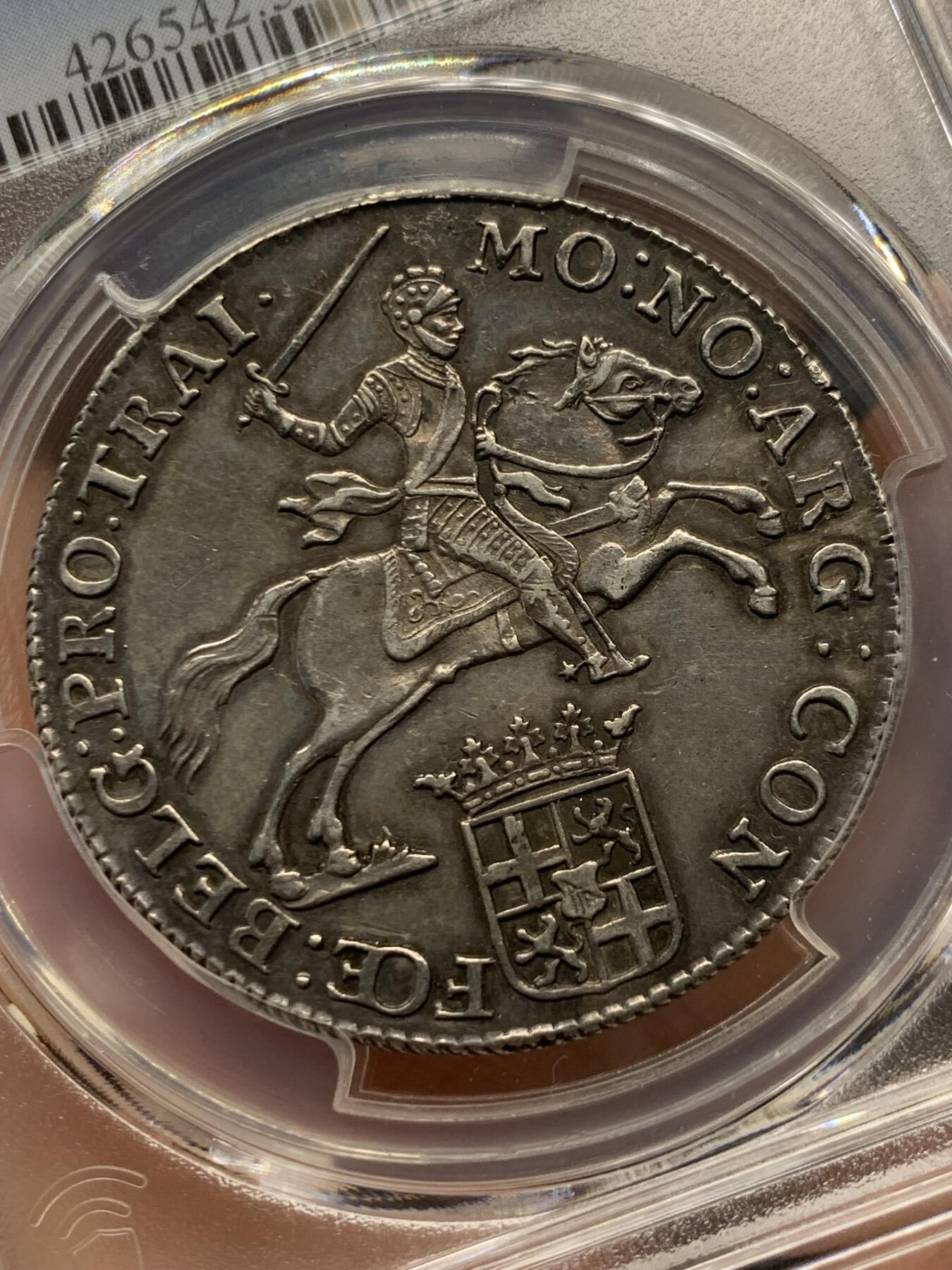 《竞宝斋》立夏专场特拍 （第2-1场）全场顺丰包邮 265场 PCGS AU53 荷兰乌特勒支1781年1/2杜卡特马剑银币 又叫银骑士 同年冠军分 过手马剑中品相最漂亮的一枚 小马剑的数量远远少于大马剑