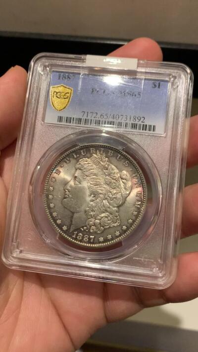 《竞宝斋》立夏专场特拍 （第2-1场）全场顺丰包邮 265场 PCGS MS65 美国1887年摩根银币 紫罗兰环彩 光度一流 好品较少的年份